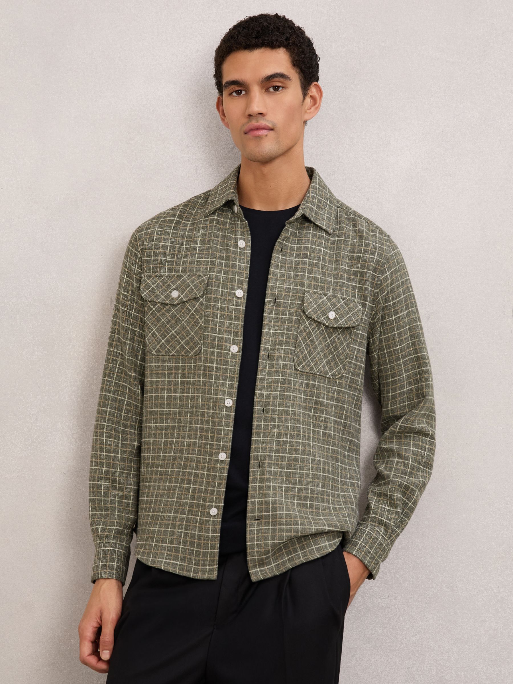 Check Twin-Pocket Jersey Overshirt in Grey