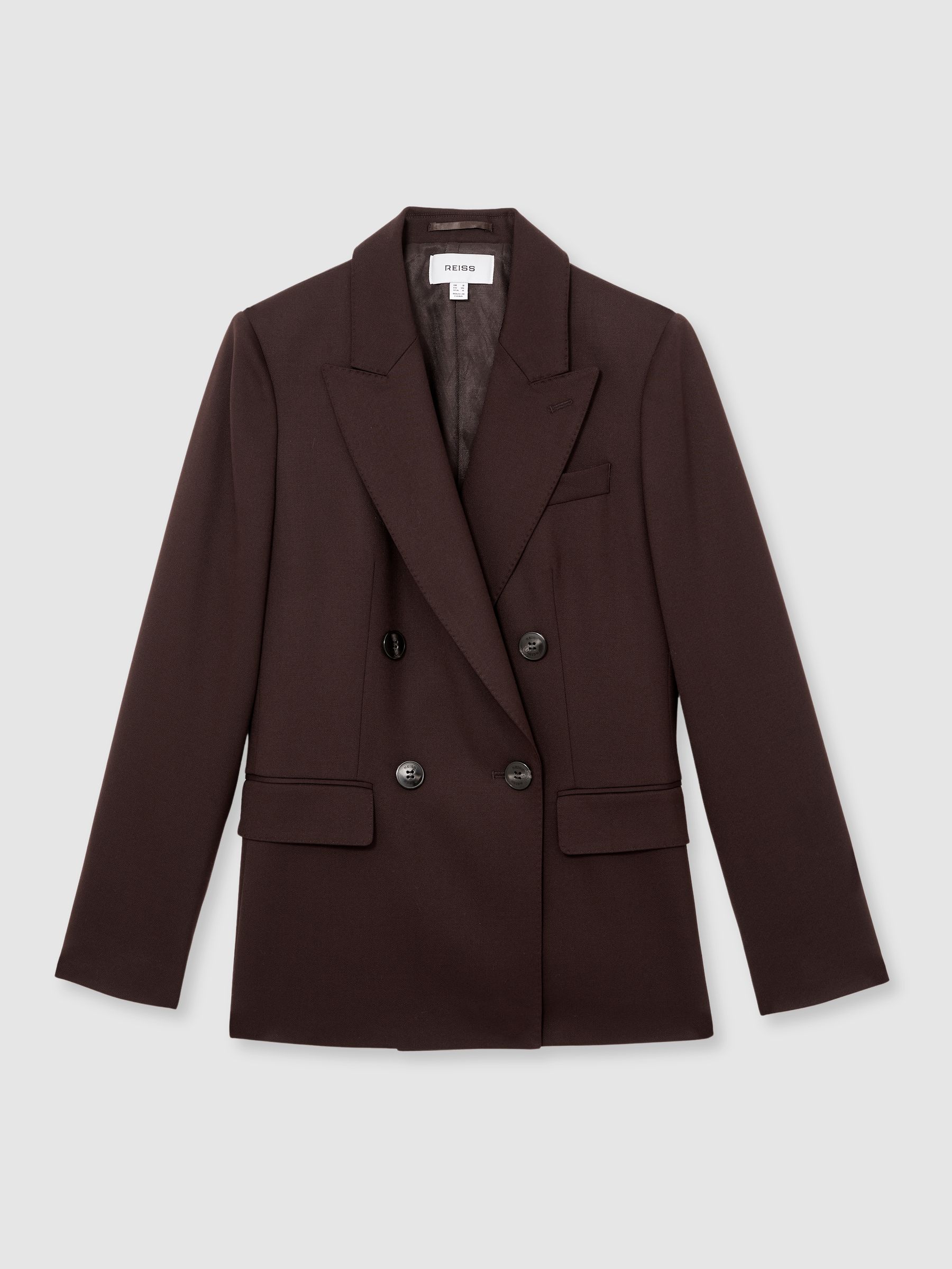 Wool-Blend Double-Breasted Suit Blazer in Aubergine