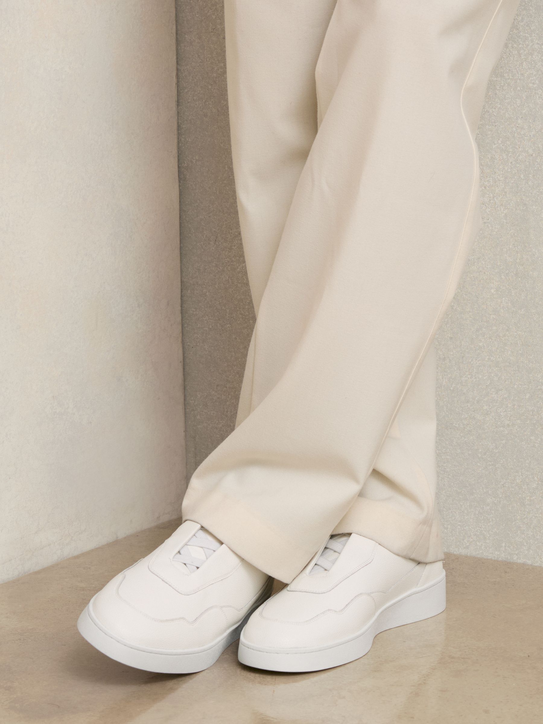 Leather Elasticated-Lace Trainers in White