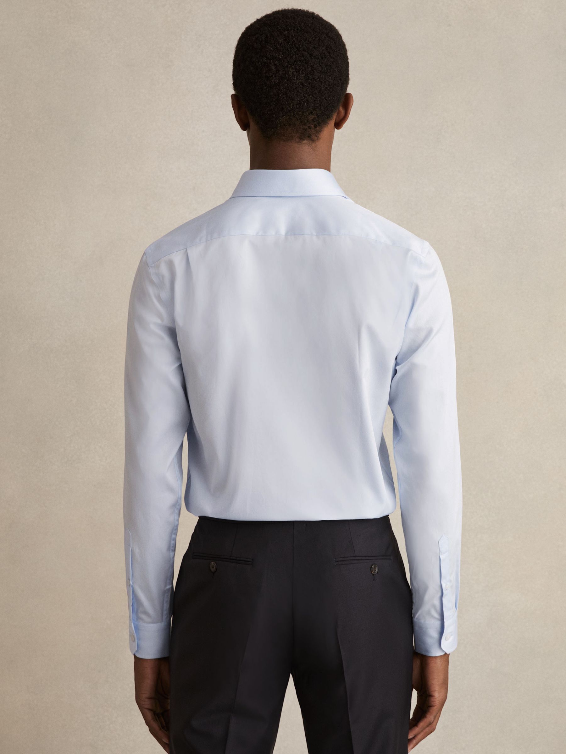Slim Fit Cotton Double-Cuff Shirt in Soft Blue