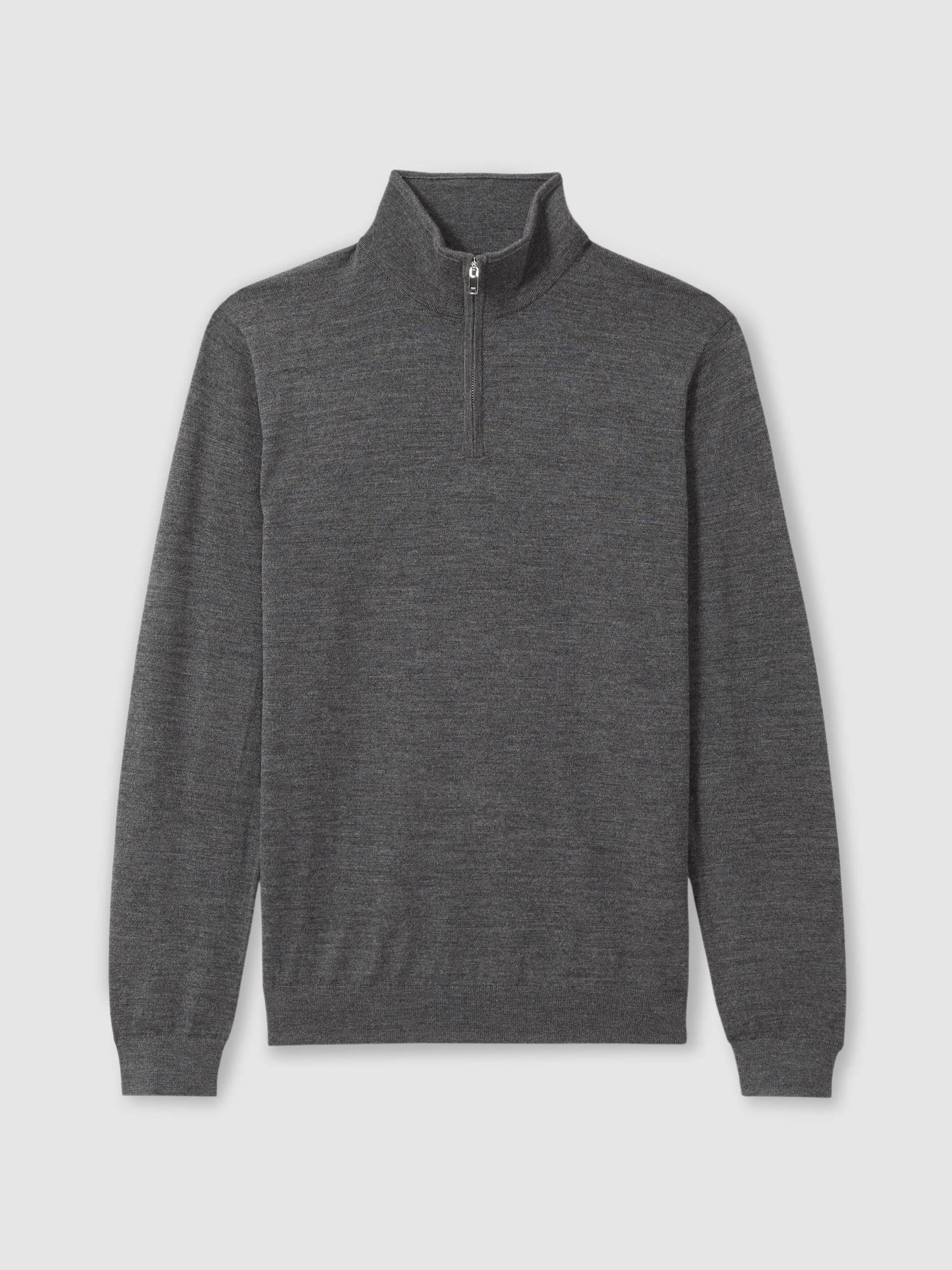 Merino Wool Half-Zip Funnel Neck Jumper in Derby Grey Marl