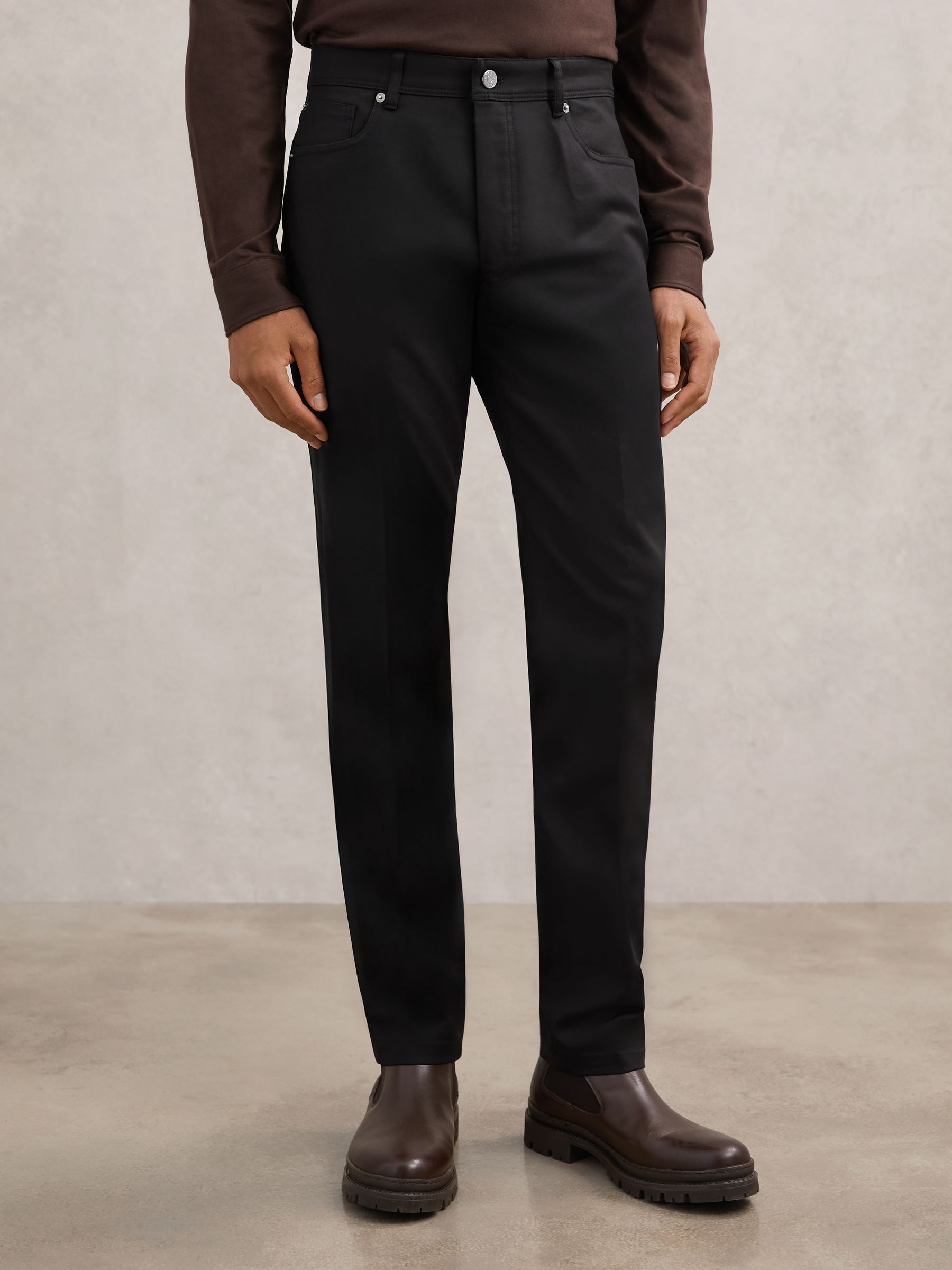 Slim-Fit Five-Pocket Trousers in Black