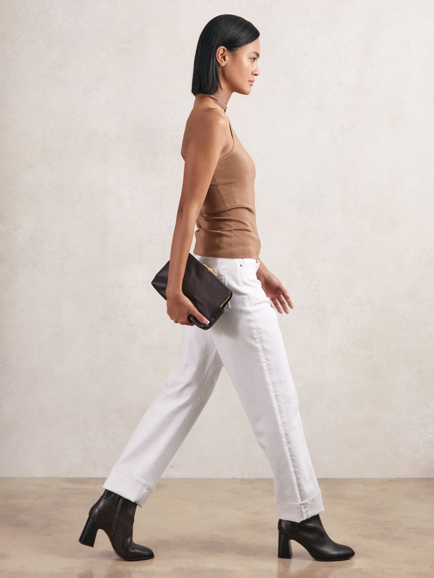 Leather Block-Heel Ankle Boots in Snake