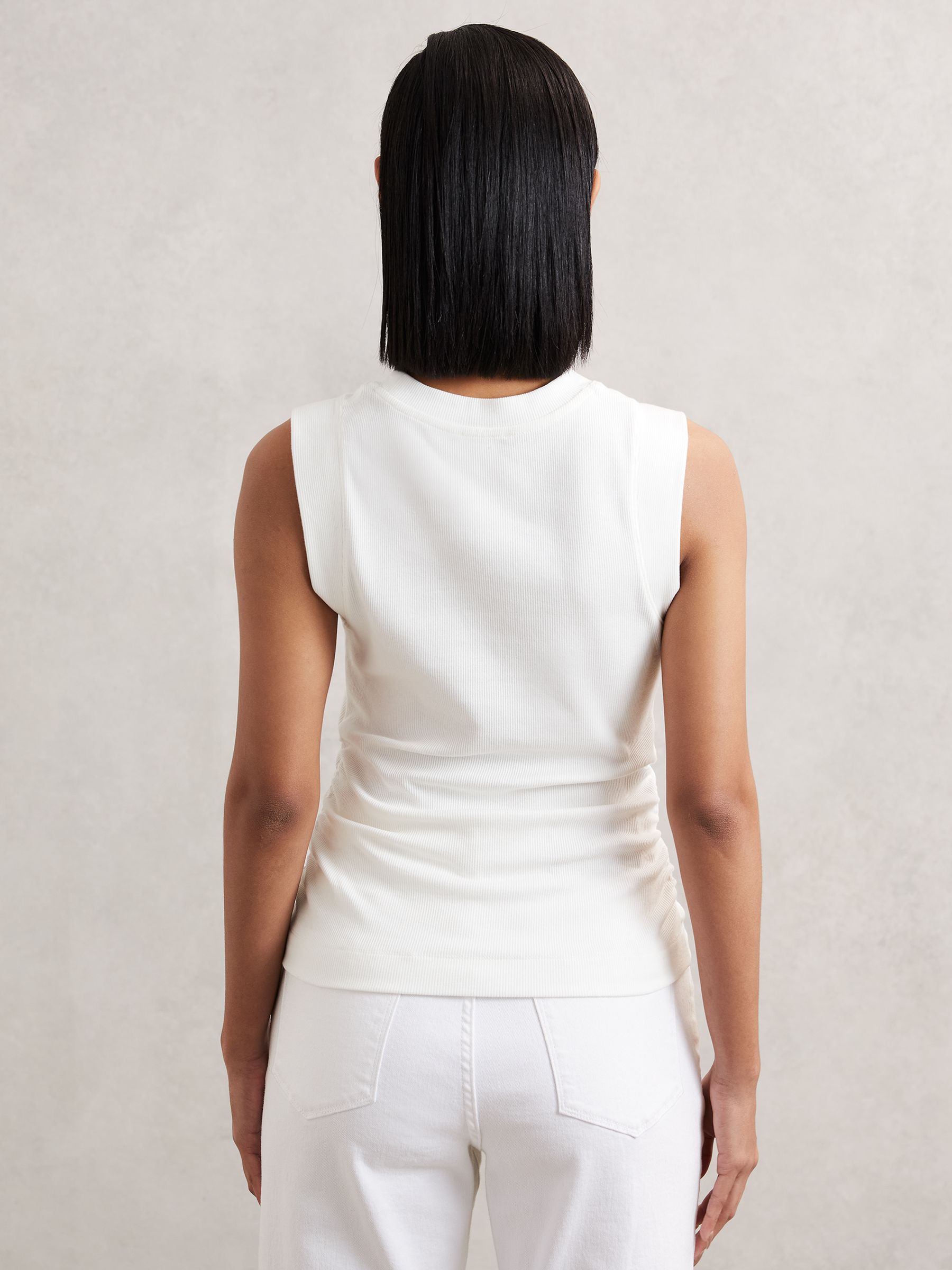 Fine-Rib Ruched Vest Top in White