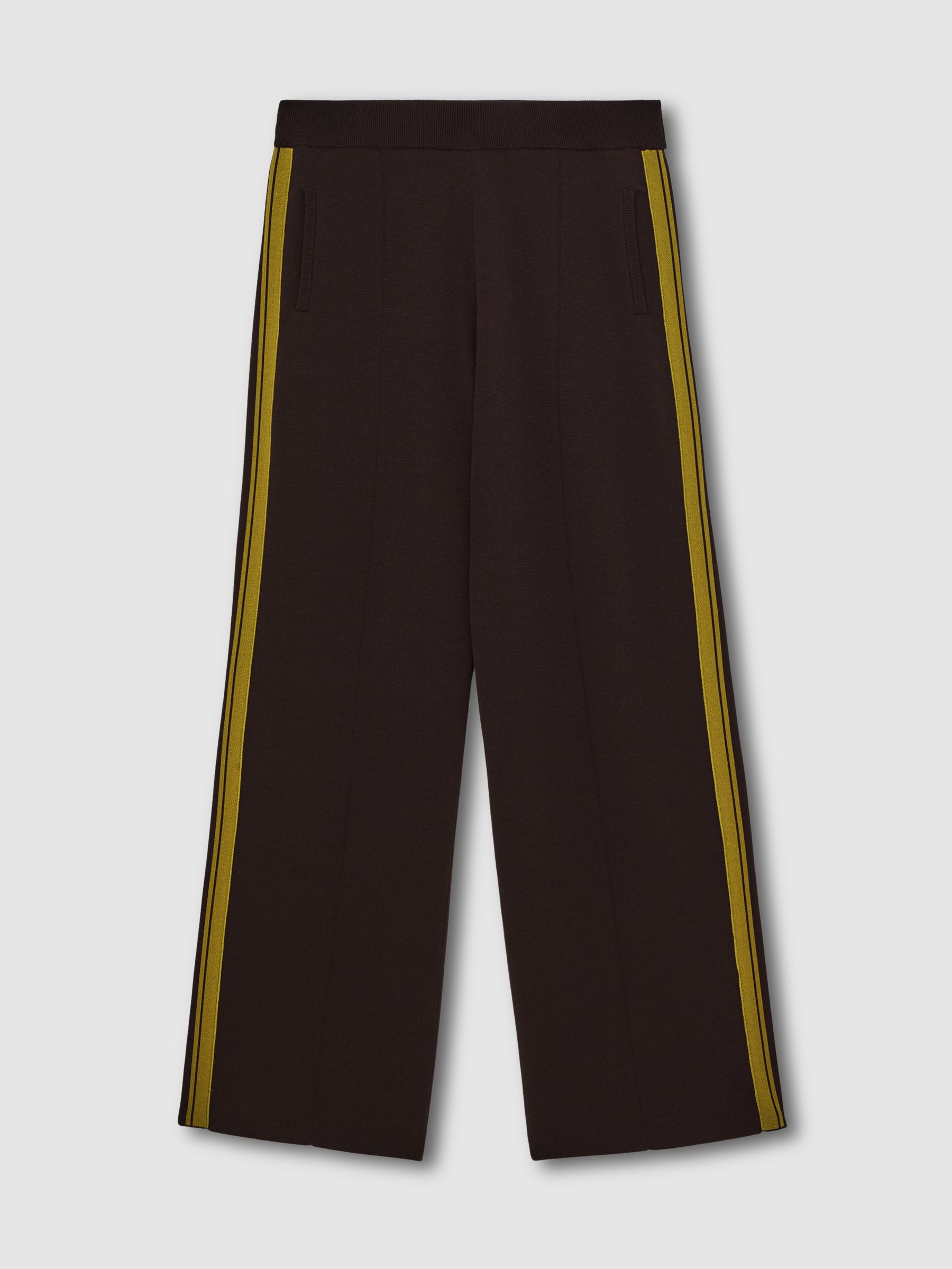 Knitted Side-Stripe Wide-Leg Trousers in Berry