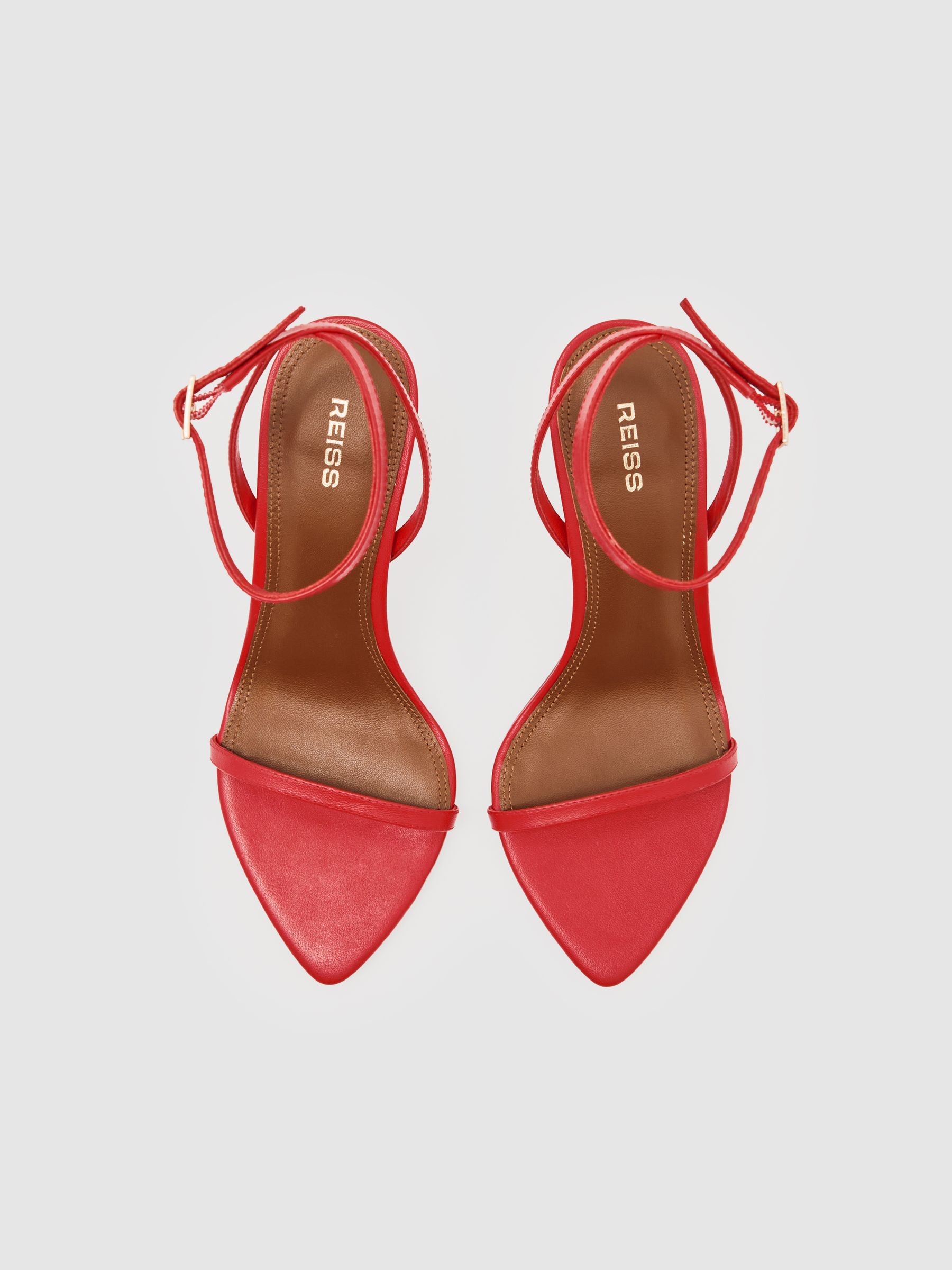 Leather Strappy Stiletto Sandals in Red