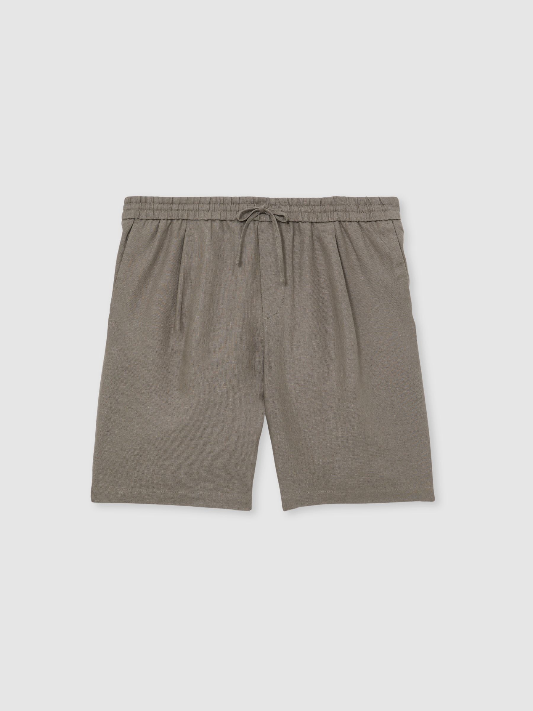 Linen Drawstring Shorts in Mushroom Brown
