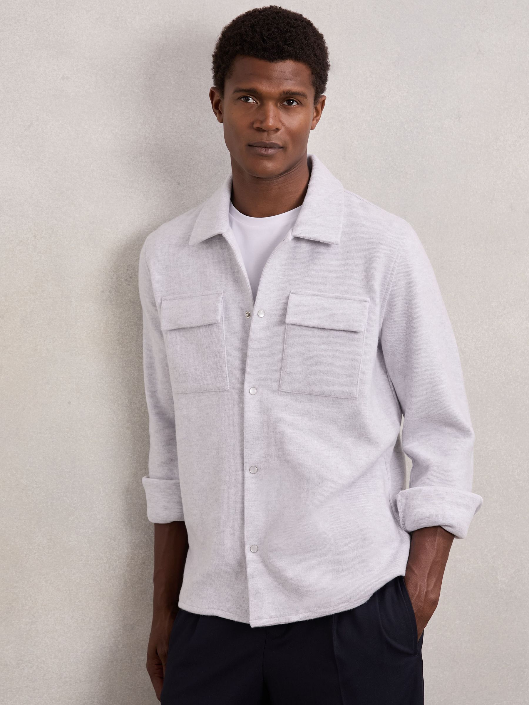 Press-Stud Jersey Shirt with Cotton in Grey Marl