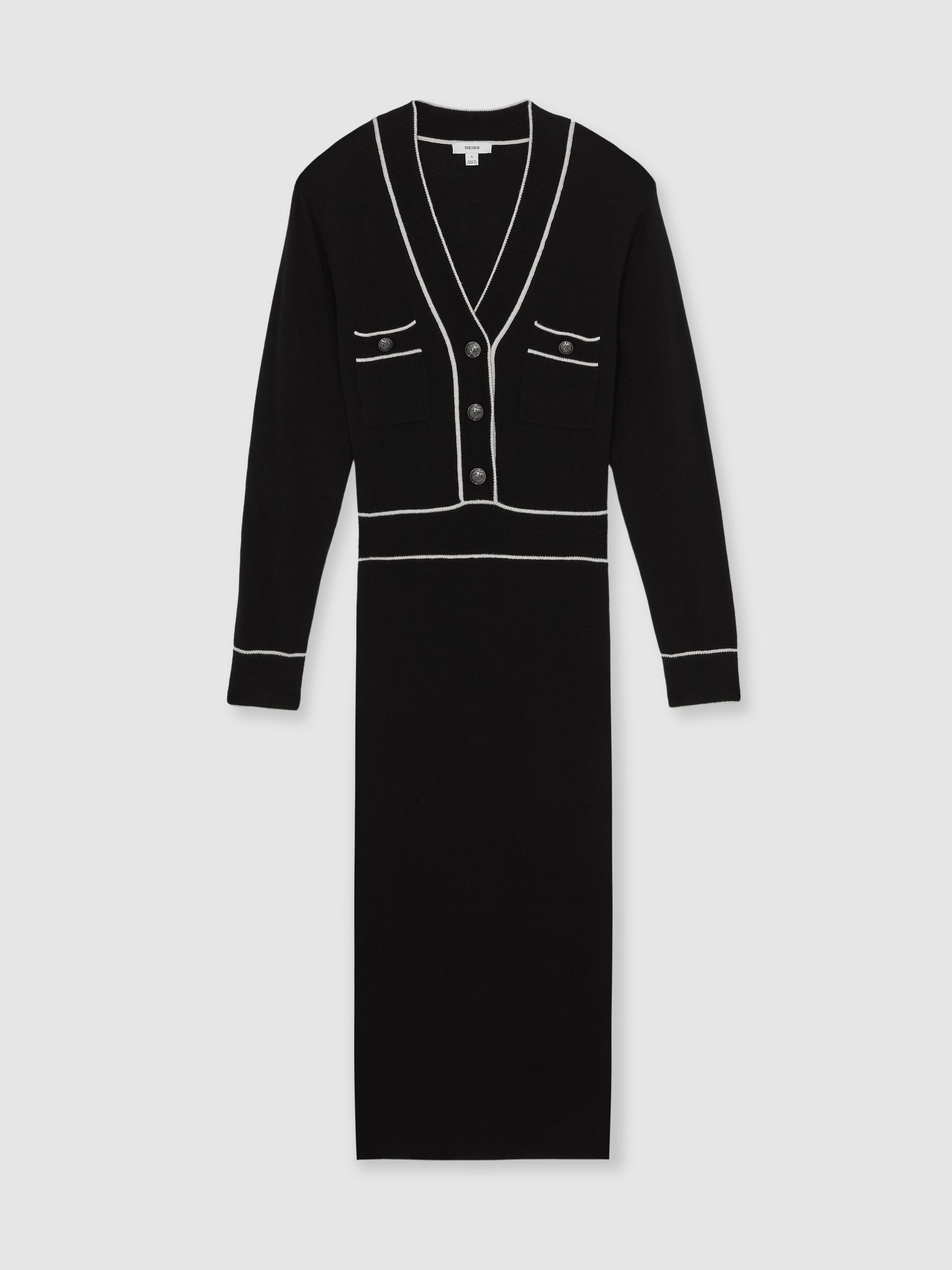 Wool-Blend Tipped Dress With Cashmere in Black/Ivory