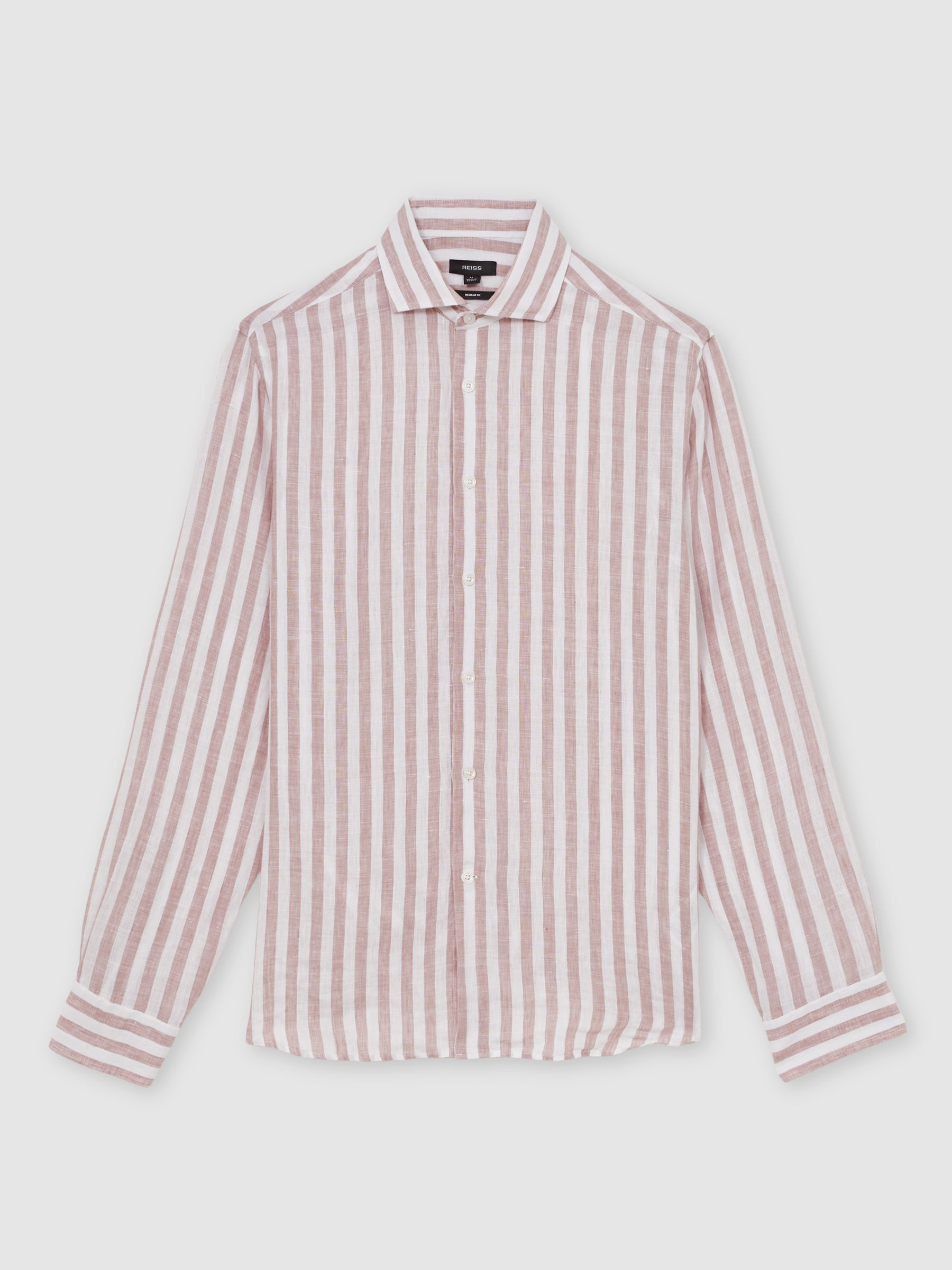 Linen Stripe Long-Sleeve Shirt in Dusty Rose/White Stripe