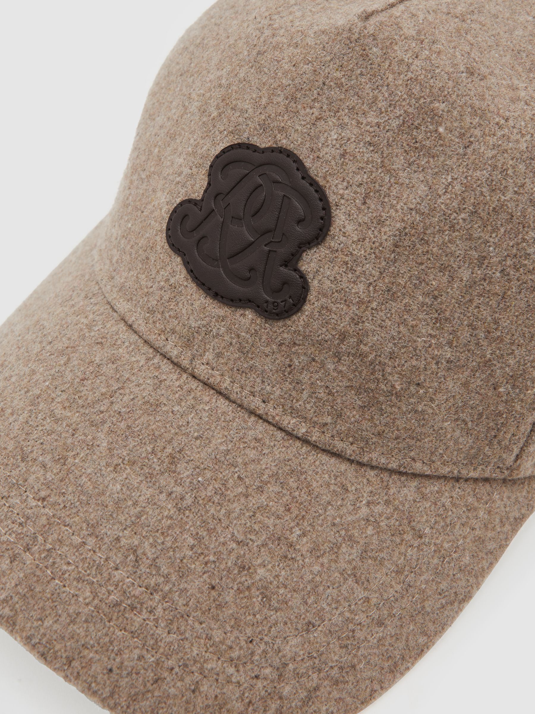 Monogram Appliqué Wool-Blend Cap in Oatmeal Brown