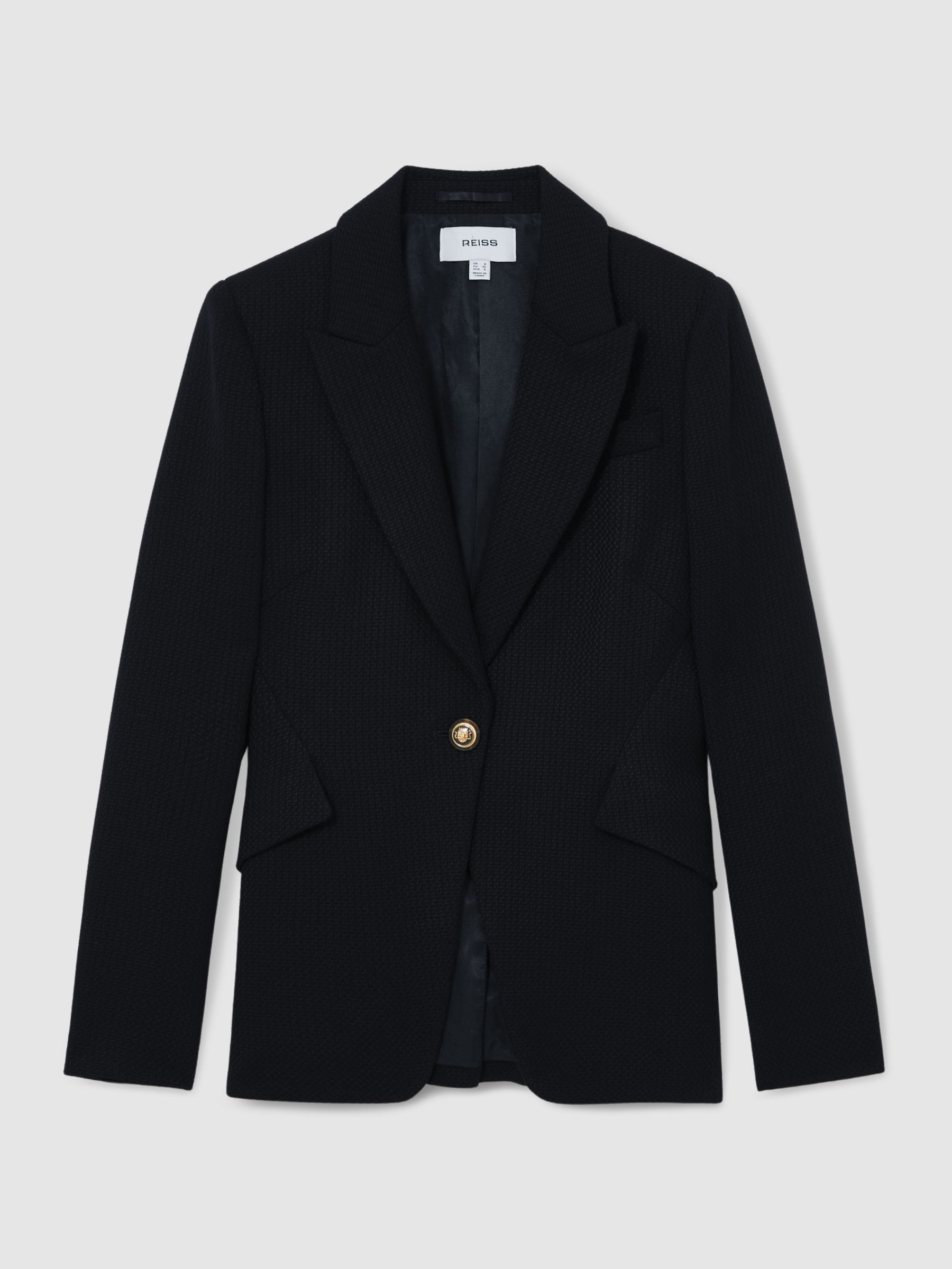 Single-Breasted Textured Blazer Wool-Blend in Navy