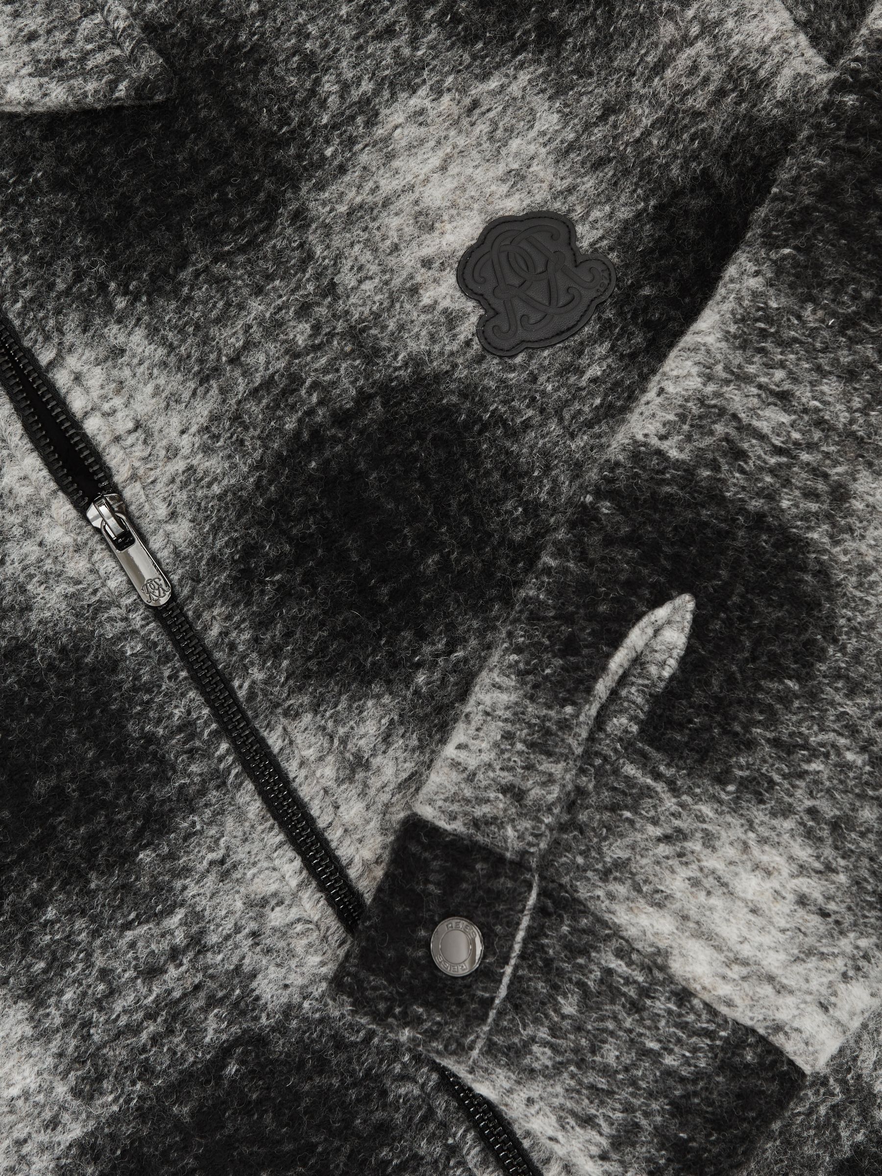 Monogram Embroidered Relaxed Overshirt with Wool in Black/White