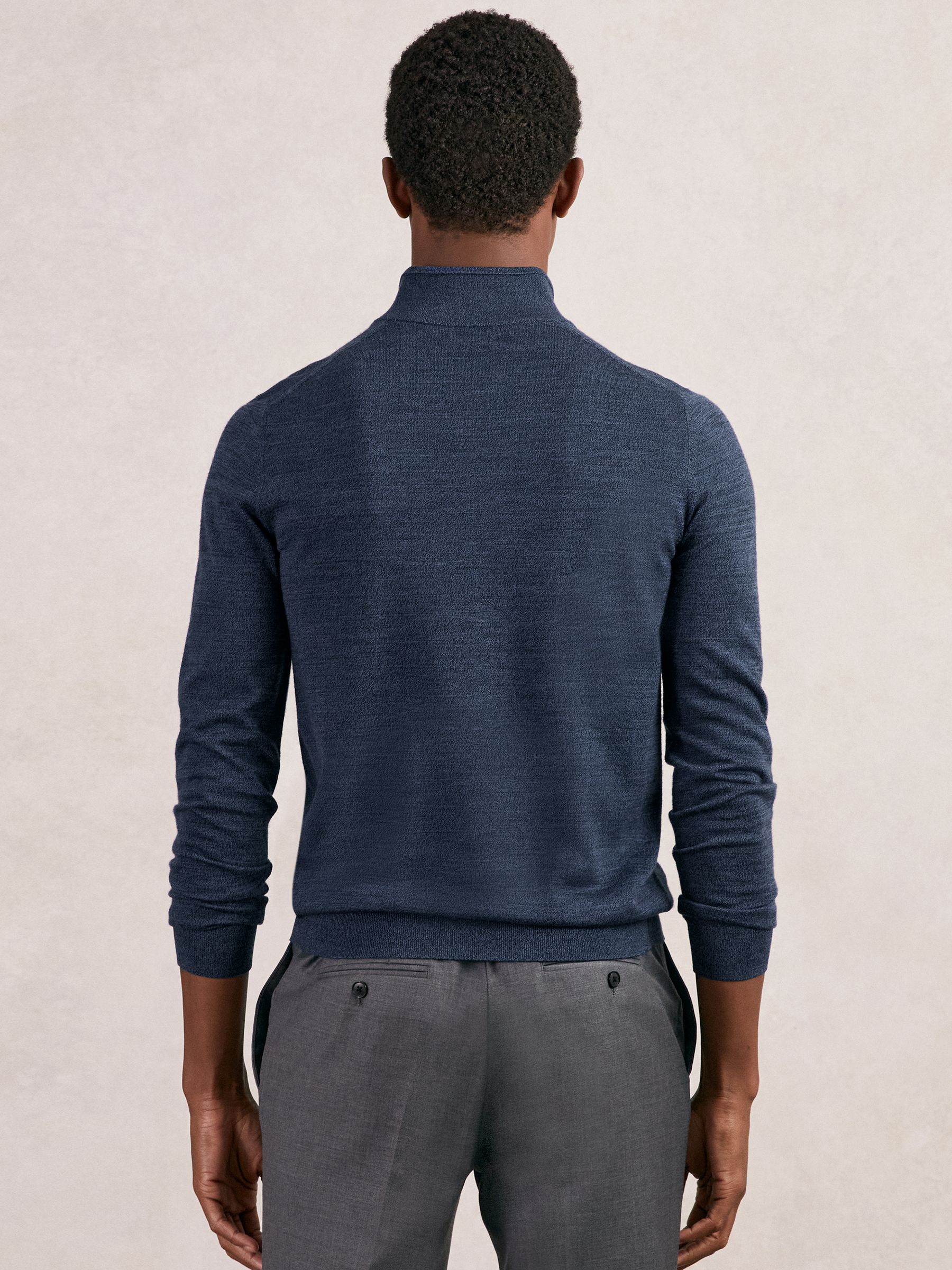 Merino Wool Half-Zip Funnel Neck Jumper in Denim Jaspe