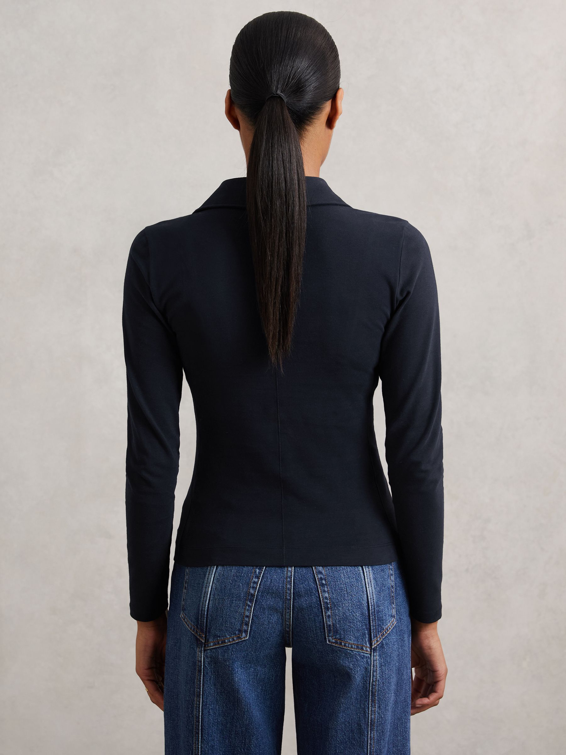 Stretch-Cotton Open-Collar Shirt in Navy