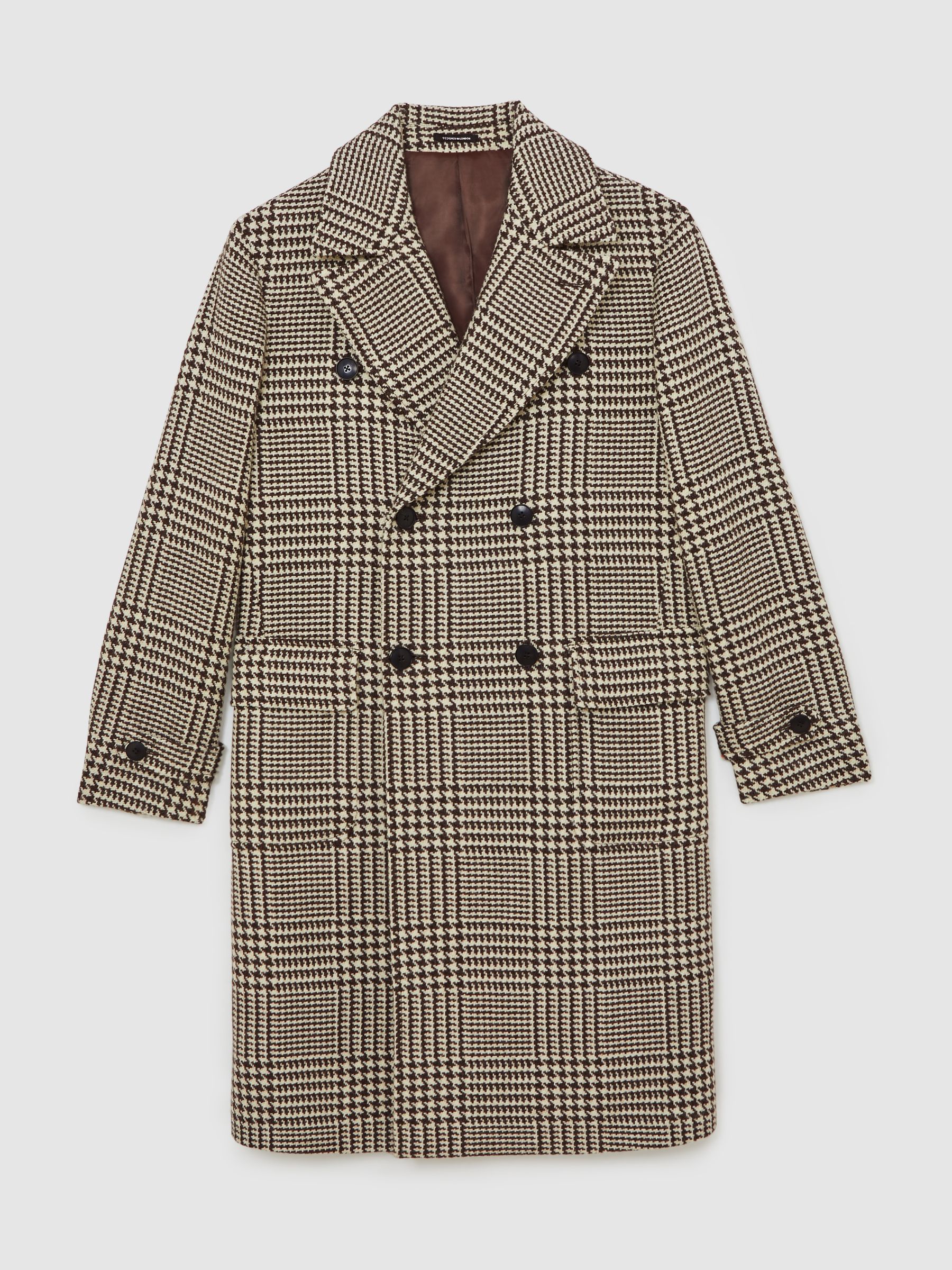 Atelier Wool Check Overcoat in Brown/White