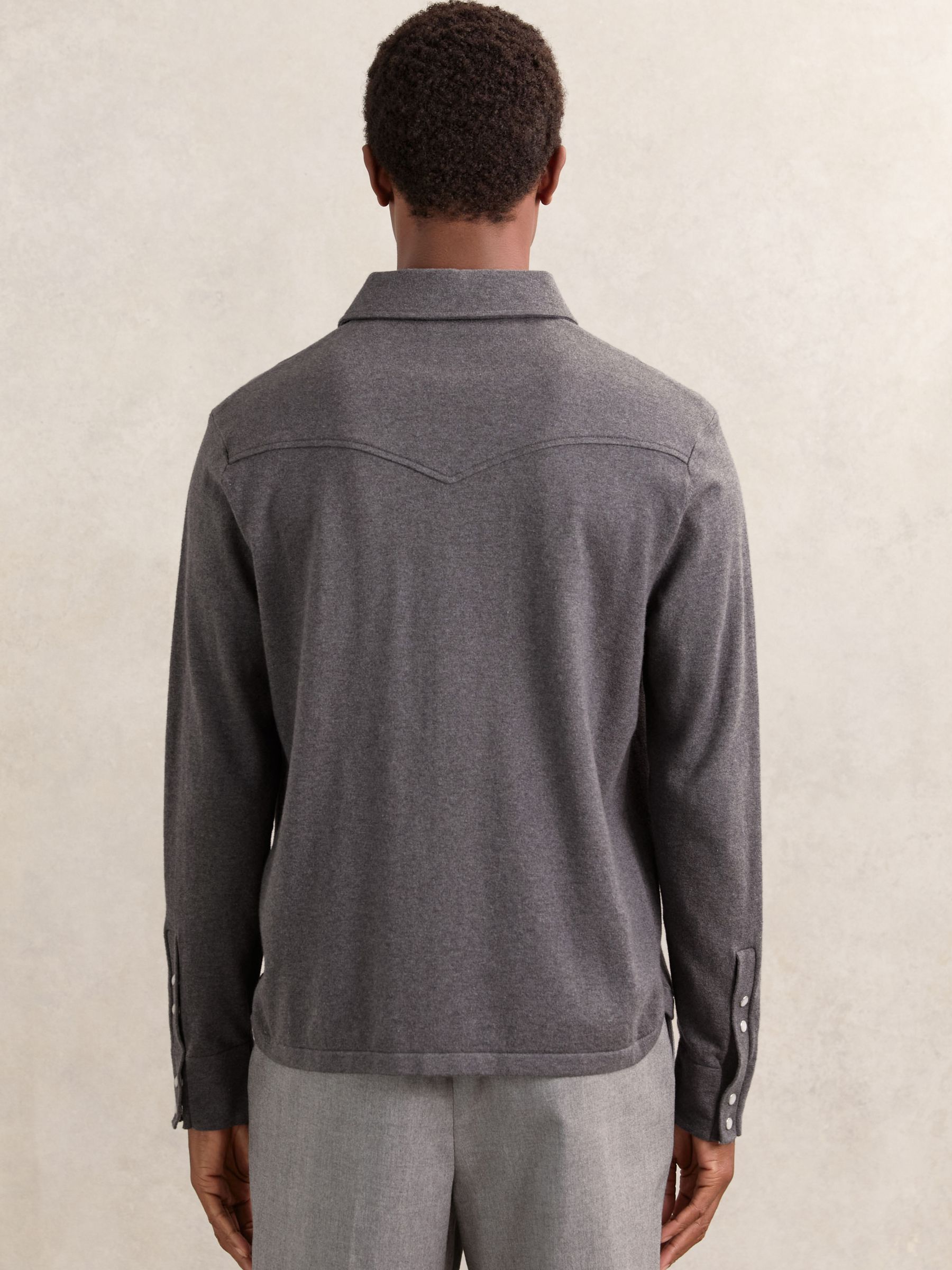 Cotton-Cashmere Western Knitted Shirt in Charcoal Grey