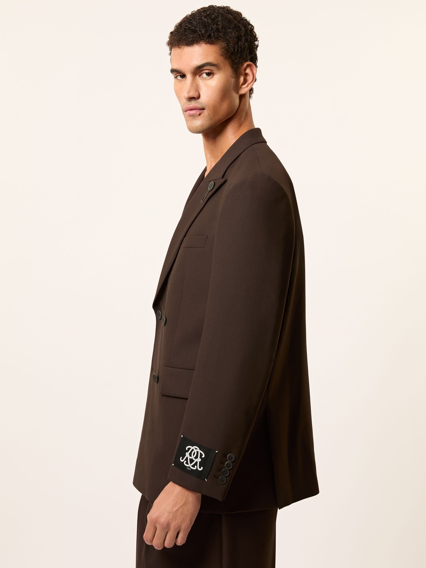 Monogram Relaxed Double-Breasted Blazer in Brown