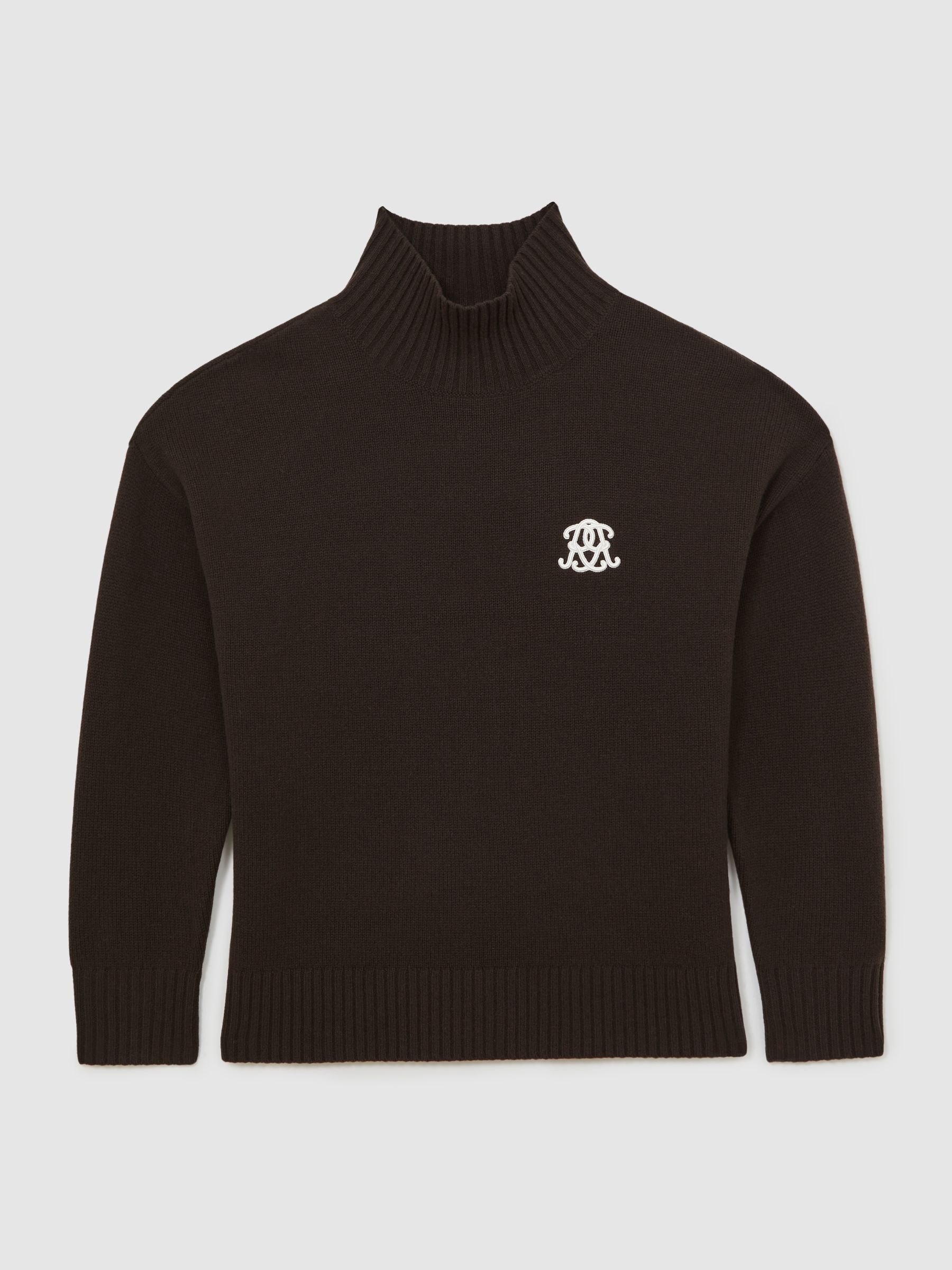 Monogram Wool Relaxed Jumper in Dark Brown