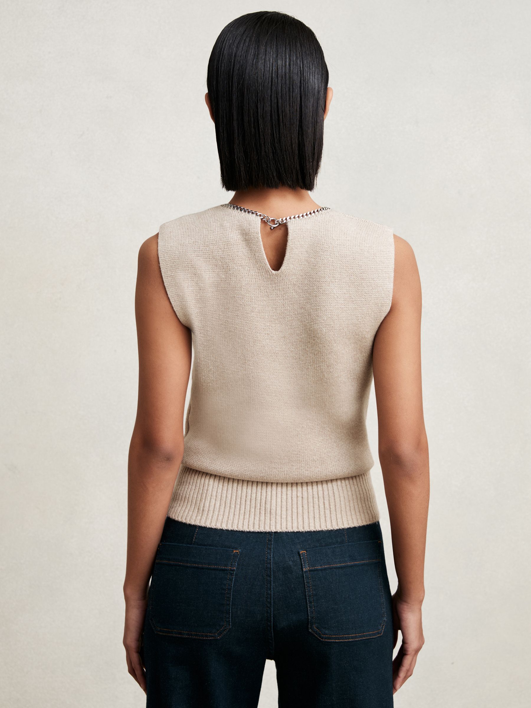 Wool-Blend Necklace-Trim Knitted Vest in Neutral