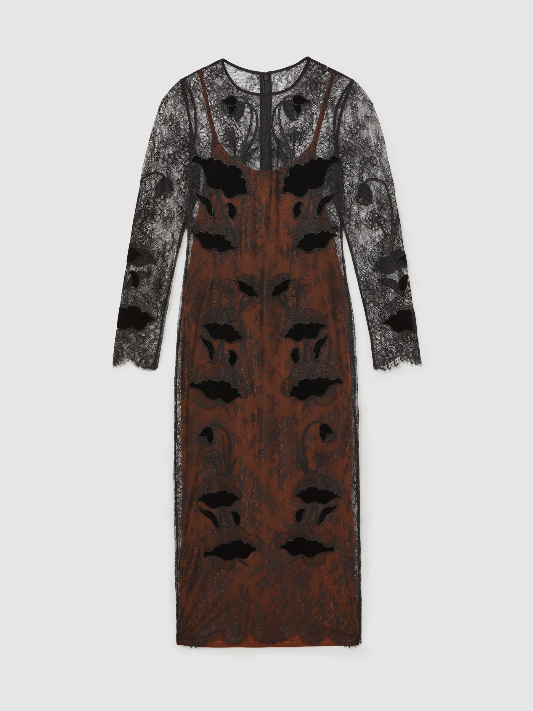 Petite Lace Overlay Midi Dress in Black