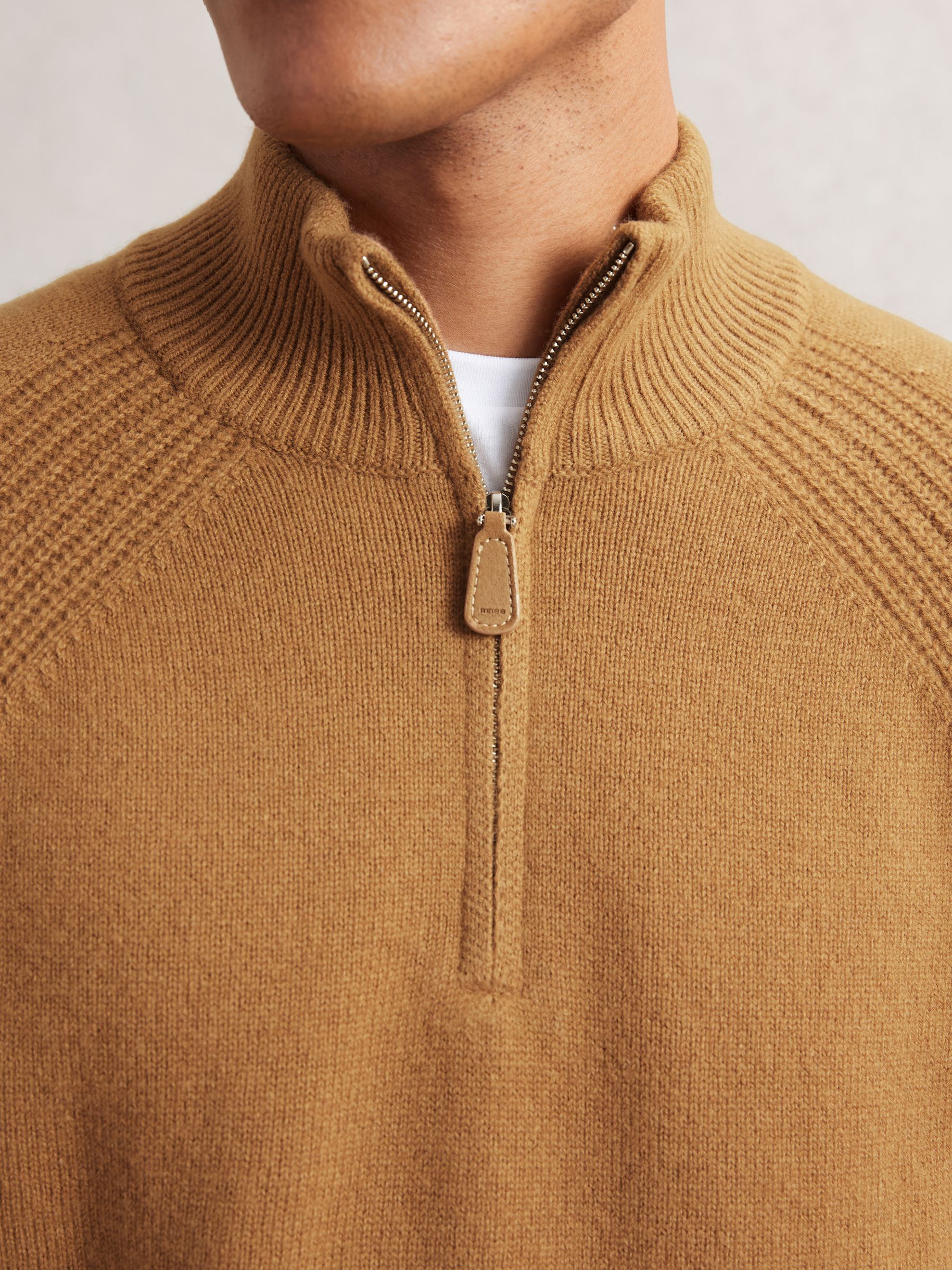 Wool And Cashmere Half-Zip Jumper in Camel
