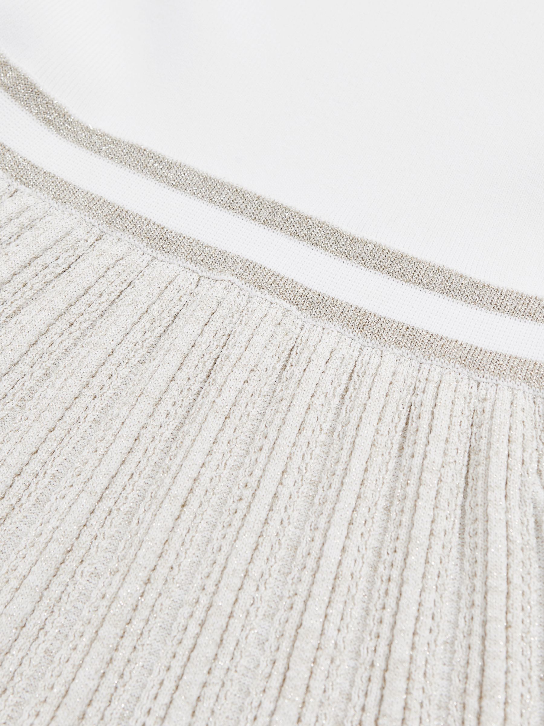 Metallic-Knit Pleated Dress in Ivory