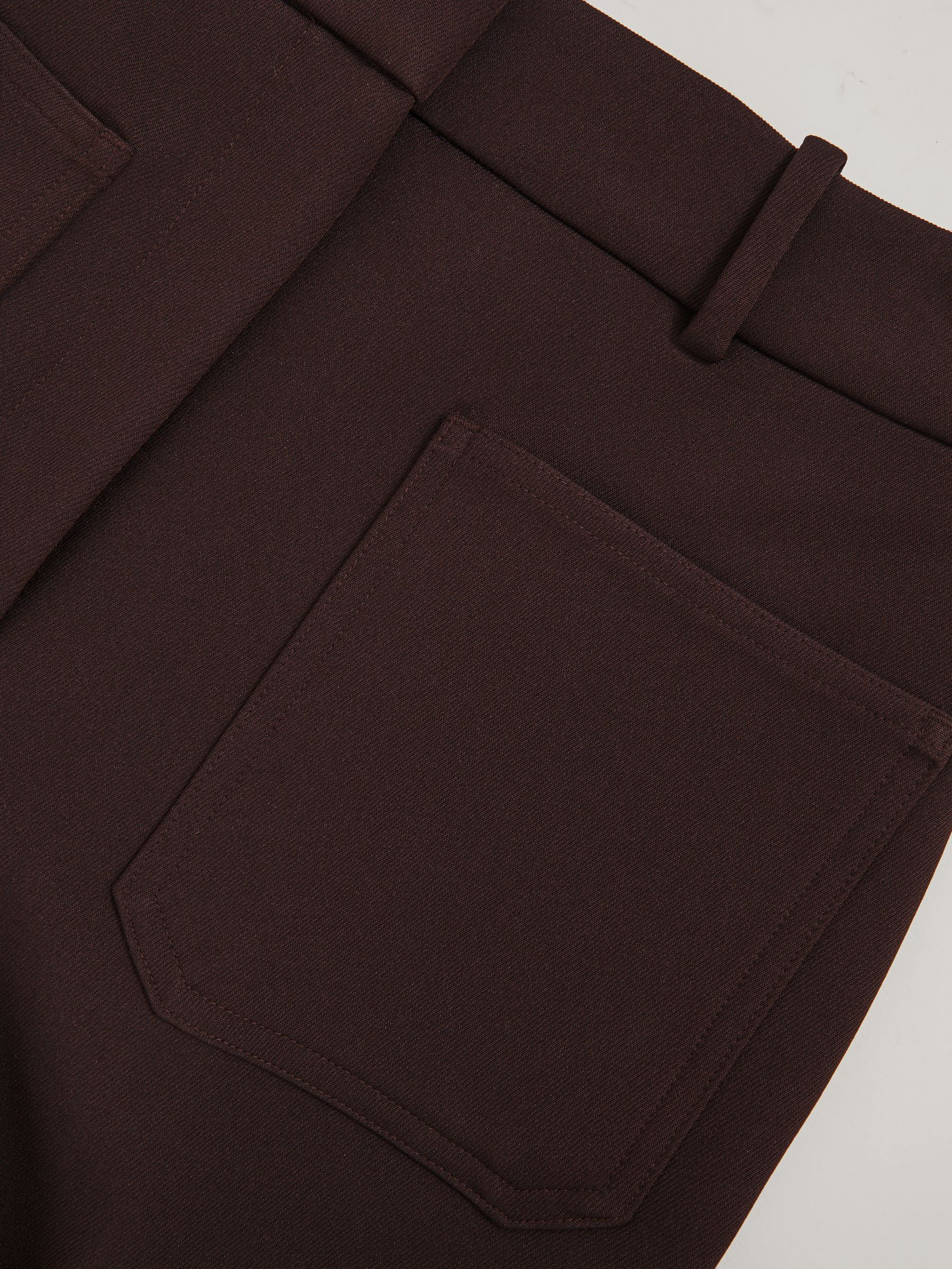 Petite Twill Patch-Pocket Flared Trousers in Chocolate Brown