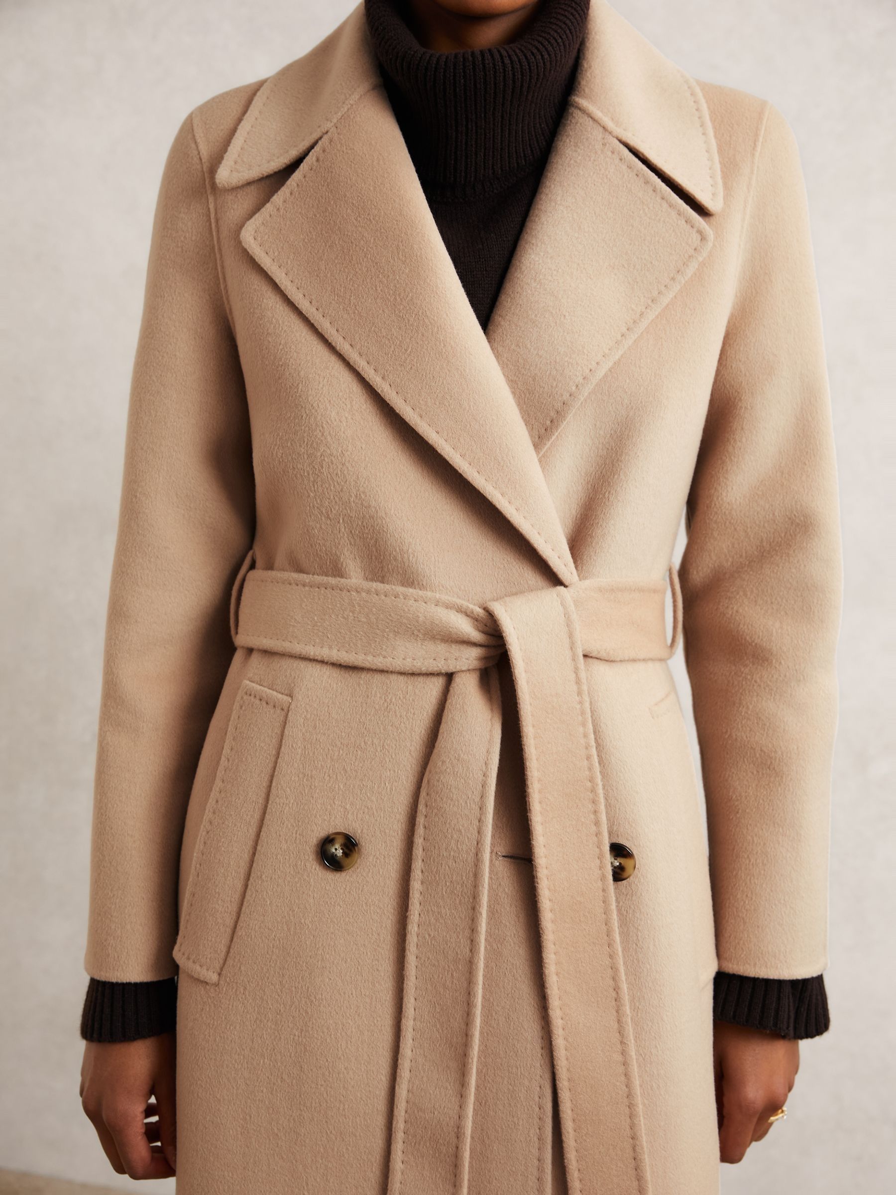 Petite Double-Breasted Blindseam Coat Wool-Blend in Neutral