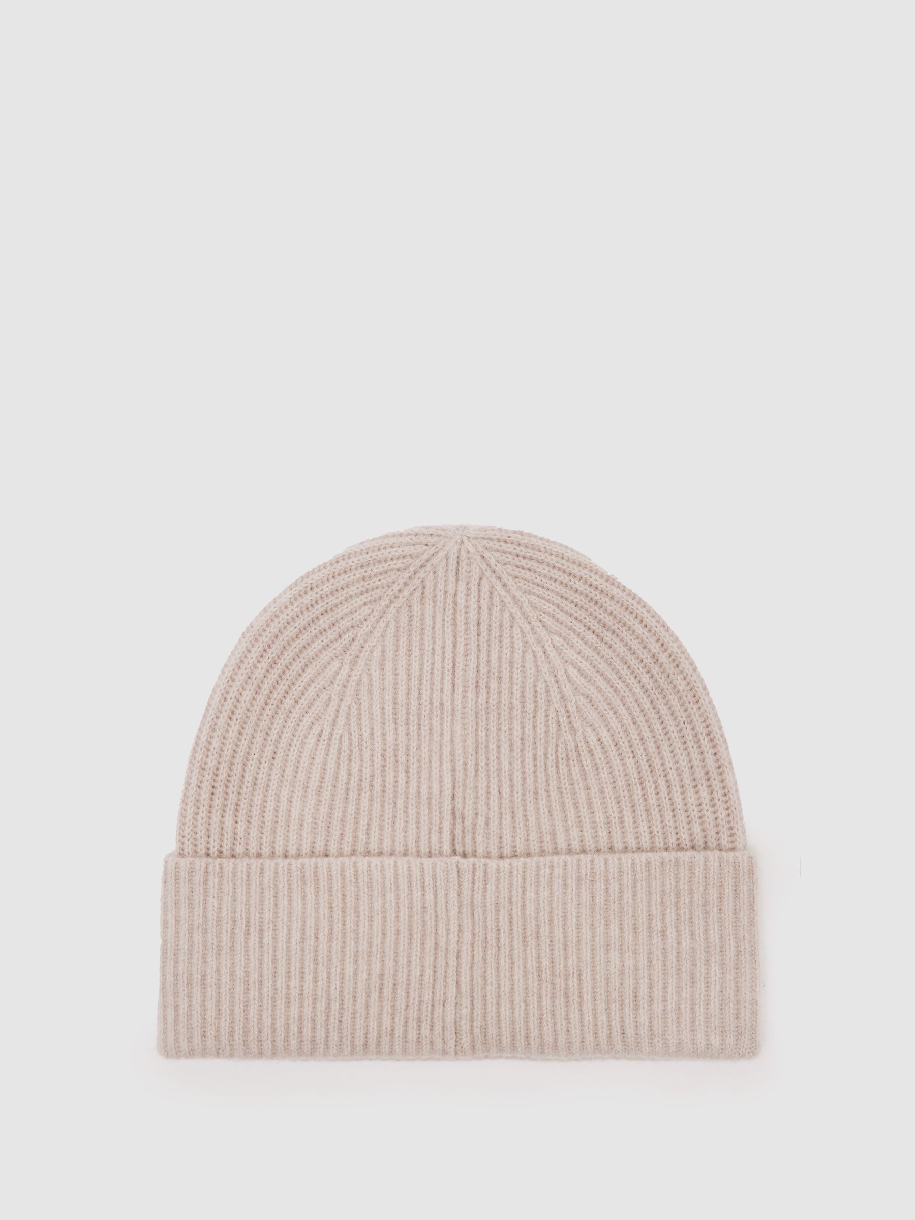 Merino Wool Rib-Knit Beanie in Light Oatmeal Melange