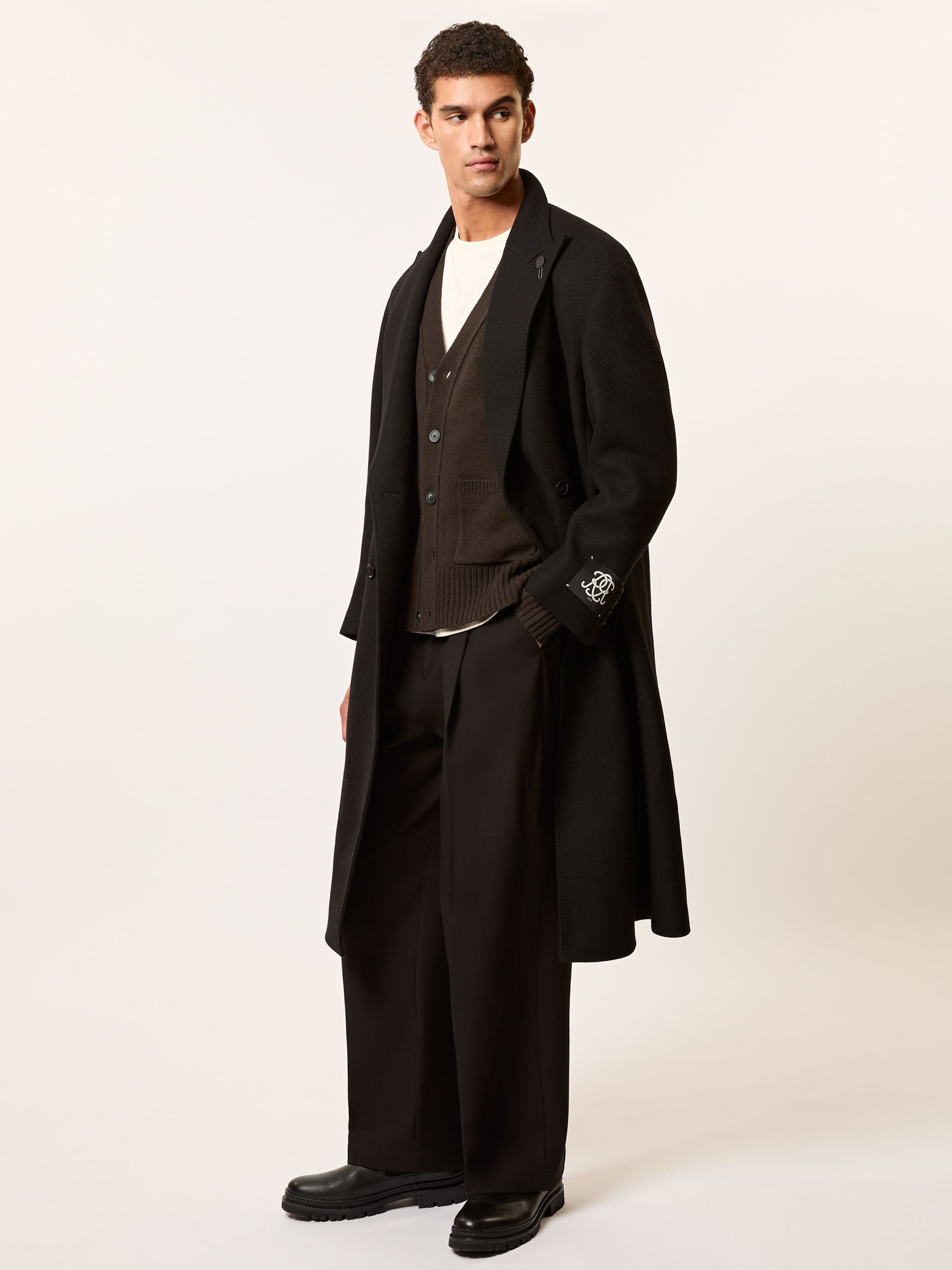 Monogram Embroidery Relaxed Cardigan Wool in Brown