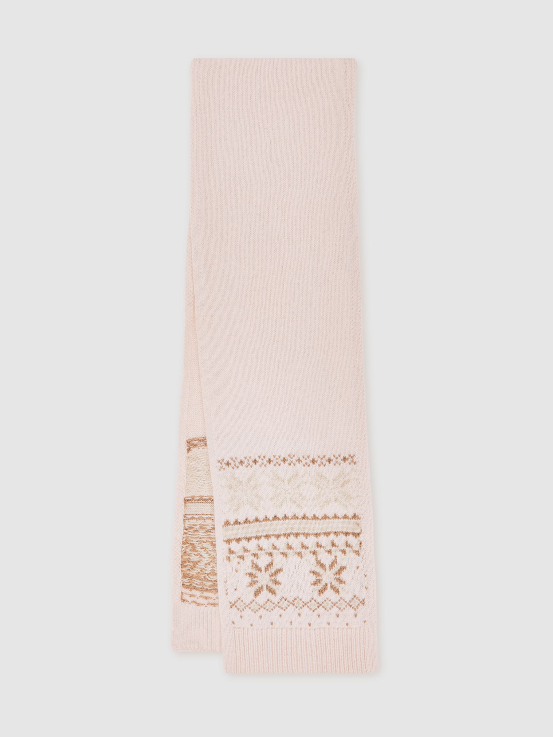 Fair Isle Hat And Scarves Set With Wool in Ecru