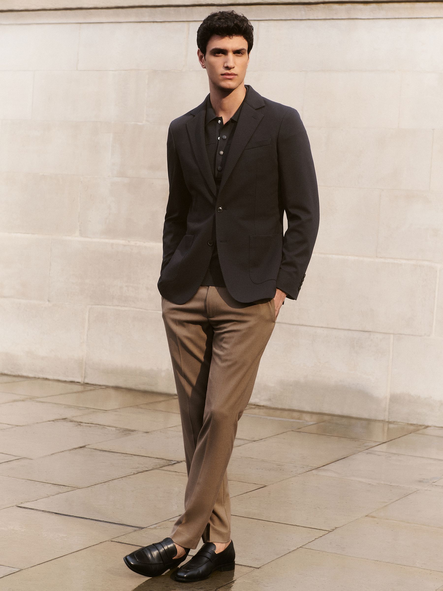 Stretch Slim Fit Drawstring Trousers in Navy