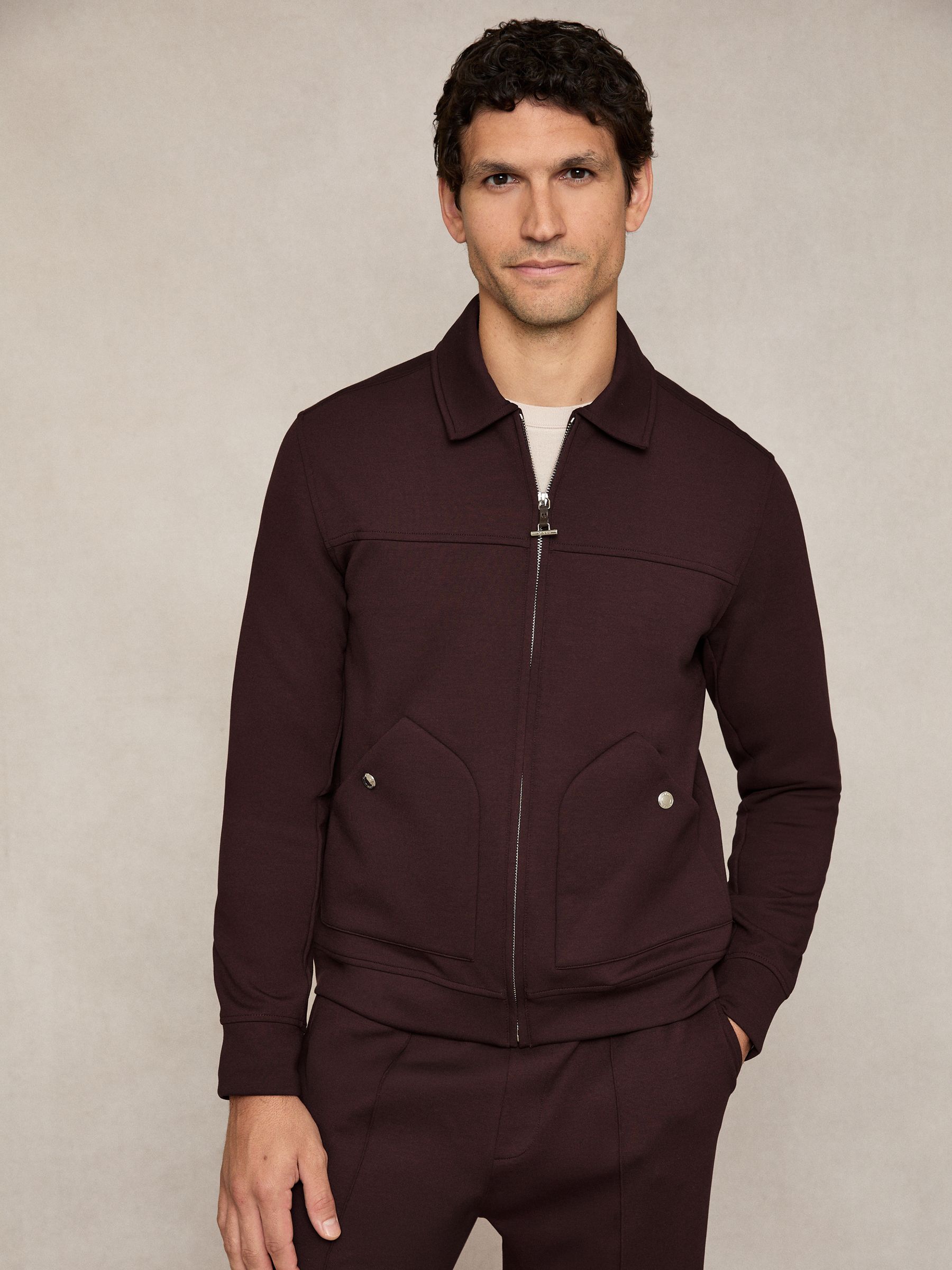 Interlock Zip Through Overshirt in Cherry Red