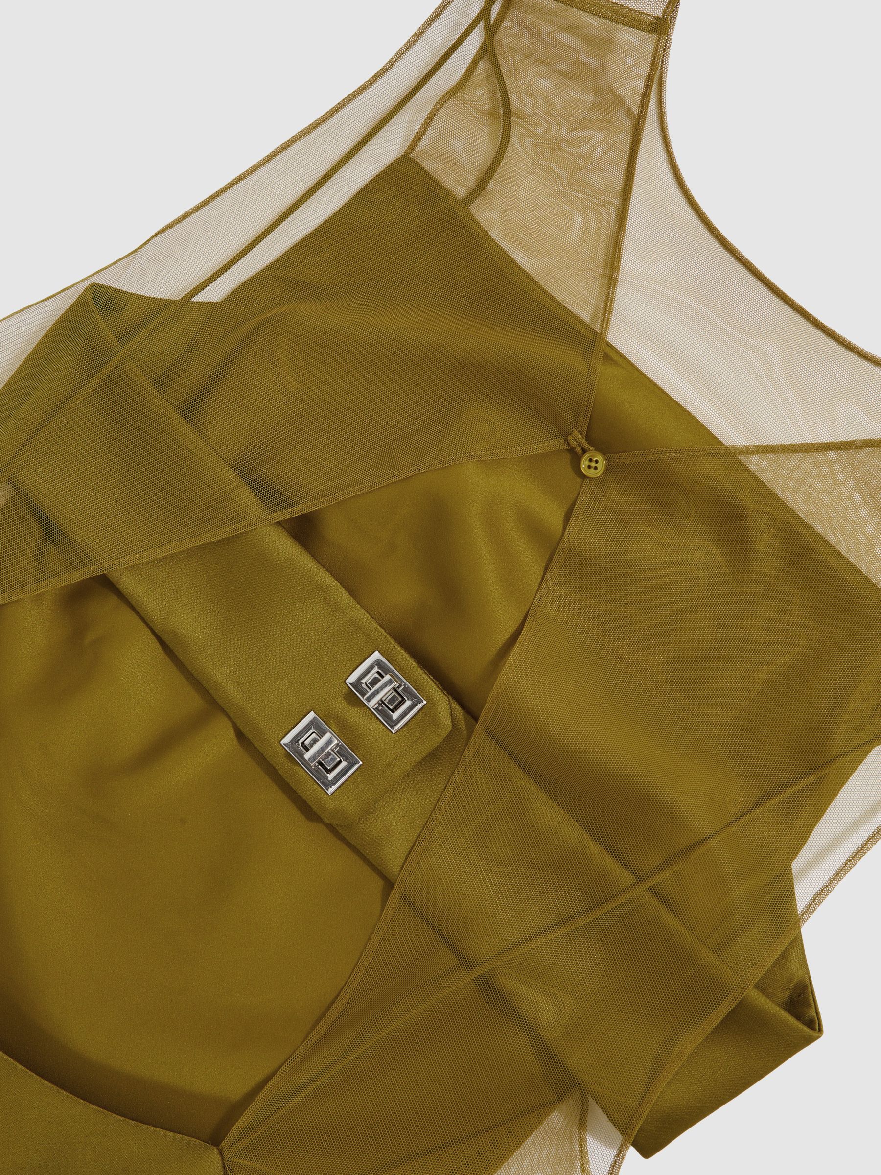 Atelier Satin Sheer-Panel Maxi Dress in Green