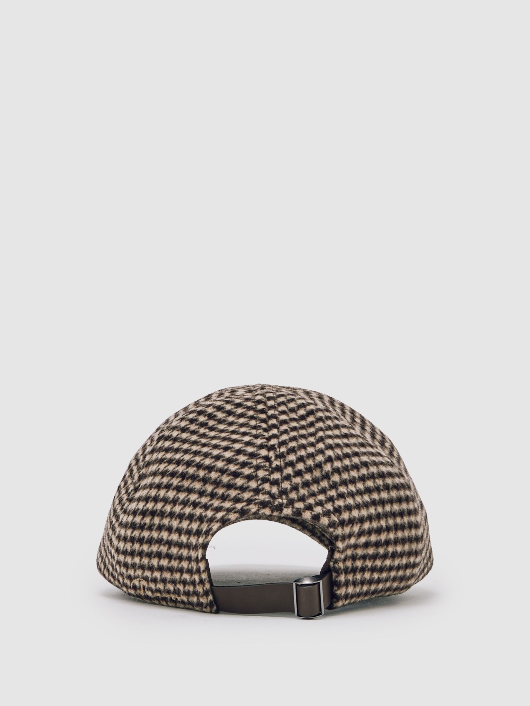 Wool-Blend Houndstooth-Check Cap in Brown