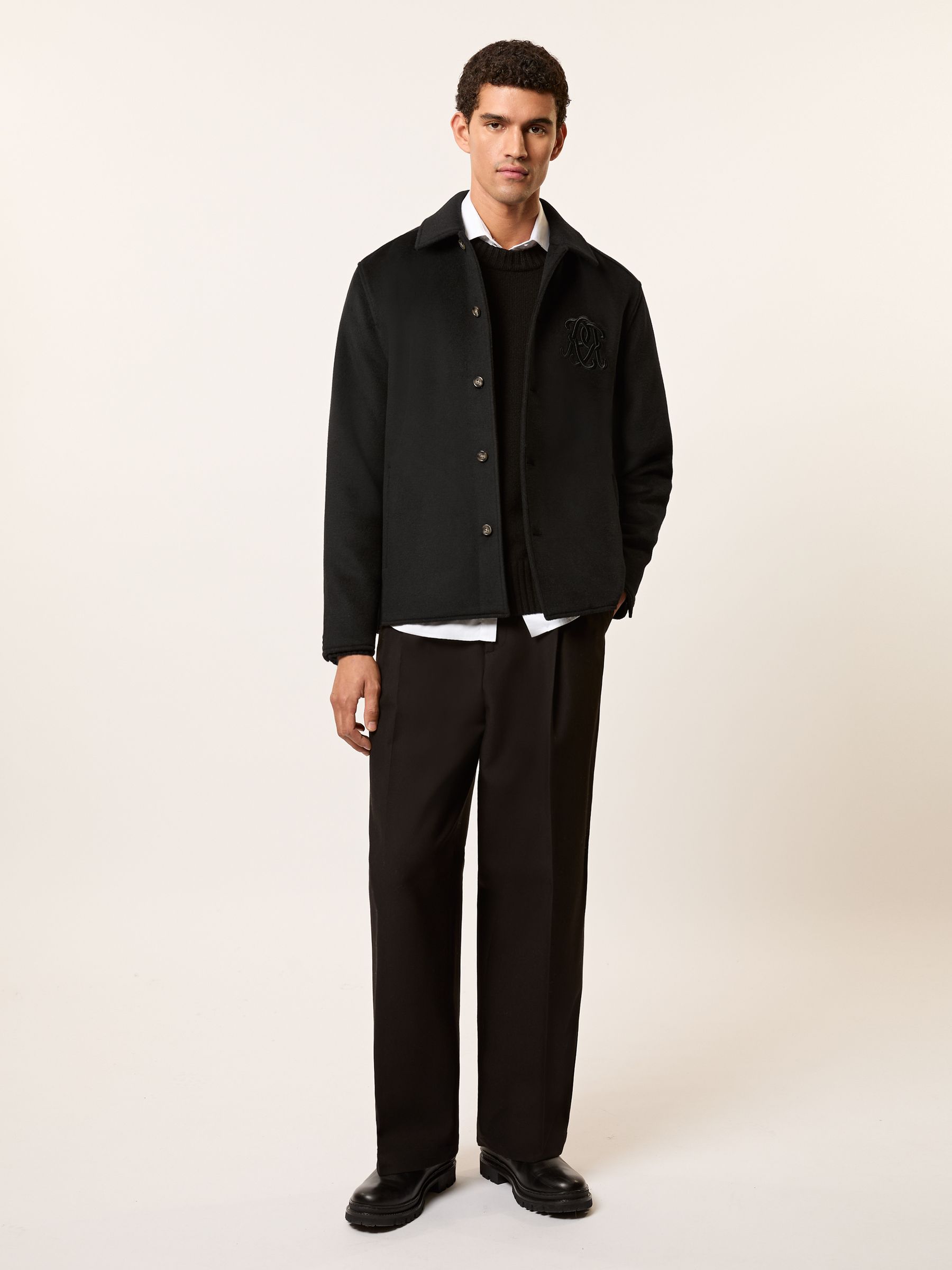 Monogram Wool-Blend Relaxed Overshirt in Black