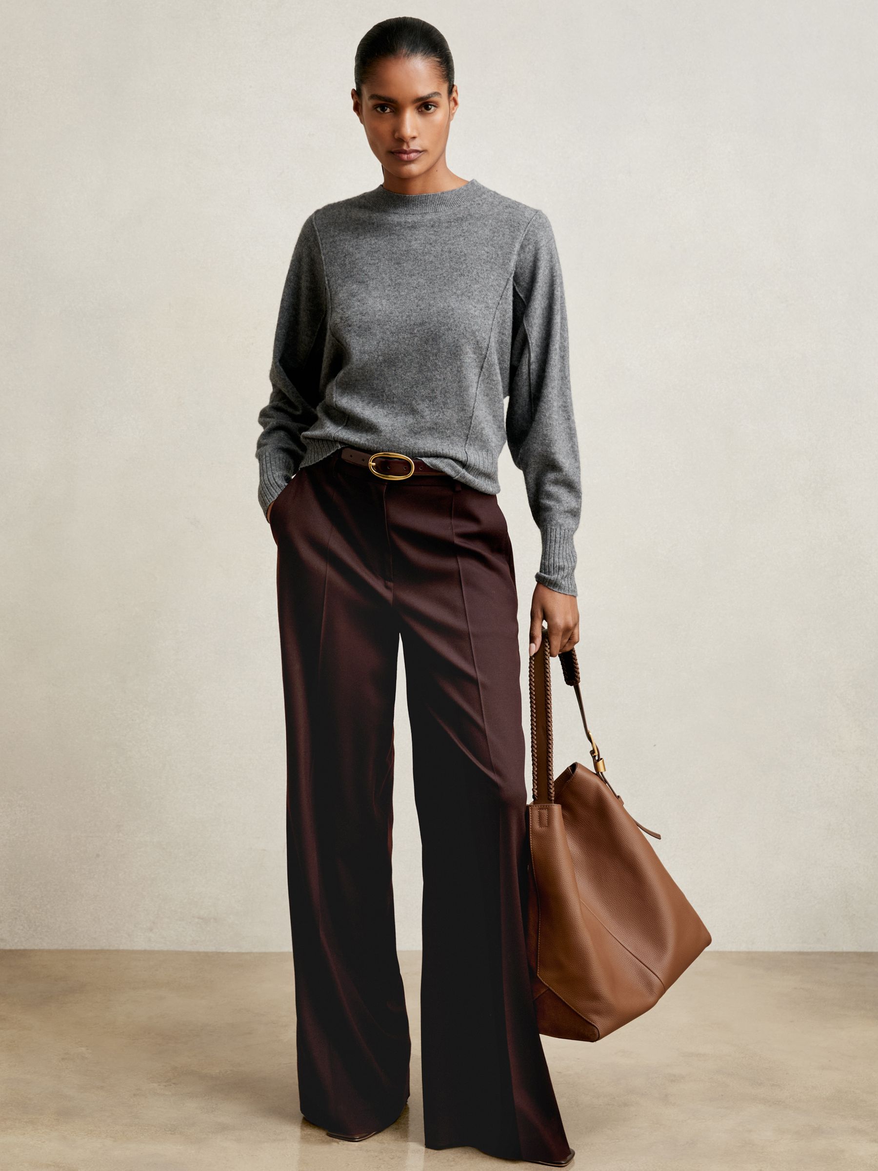 Wool-Blend Reverse-Seam Batwing Jumper With Cashmere in Charcoal