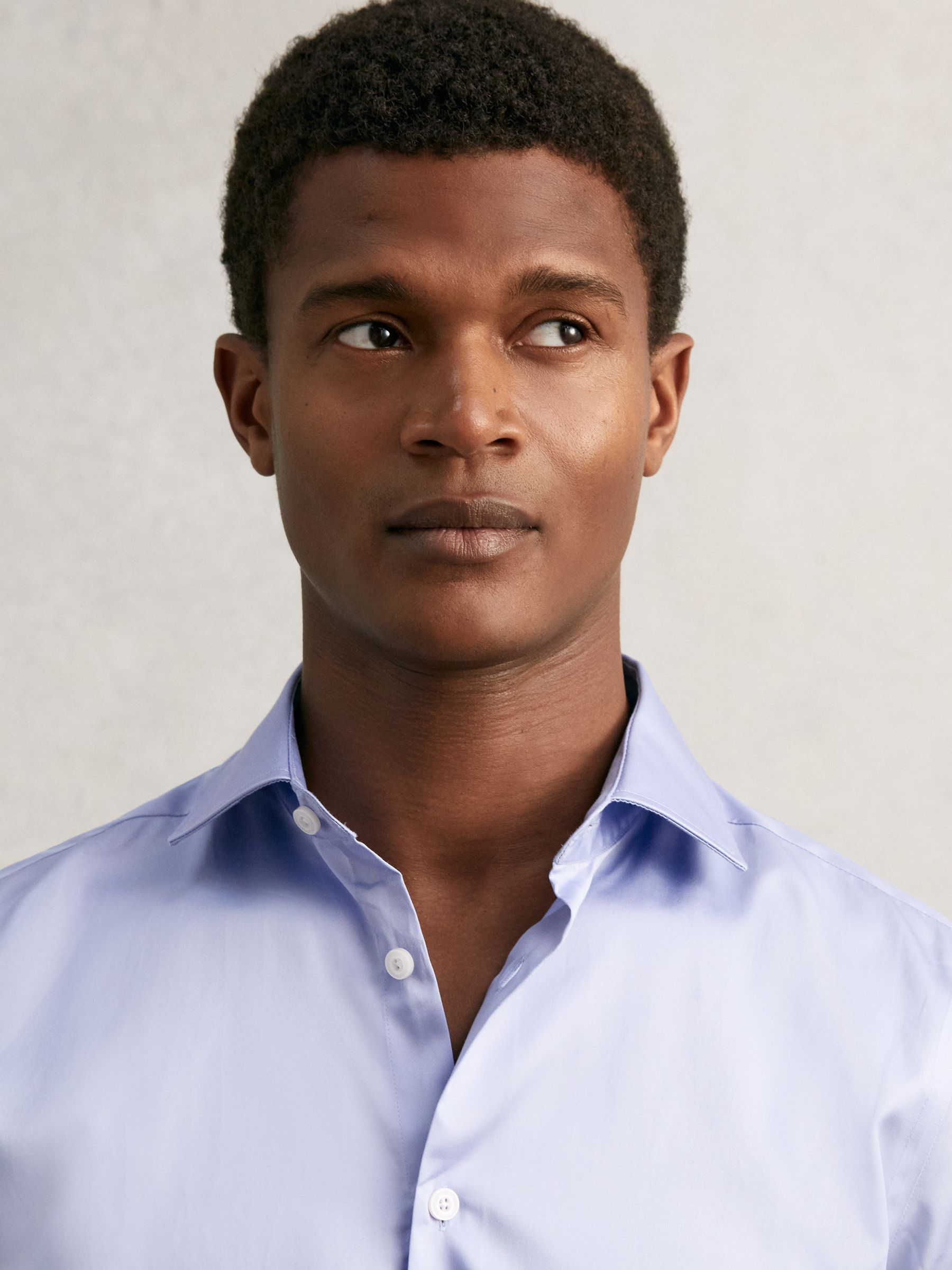 Regular Fit Cotton-Sateen Shirt in Mid Blue