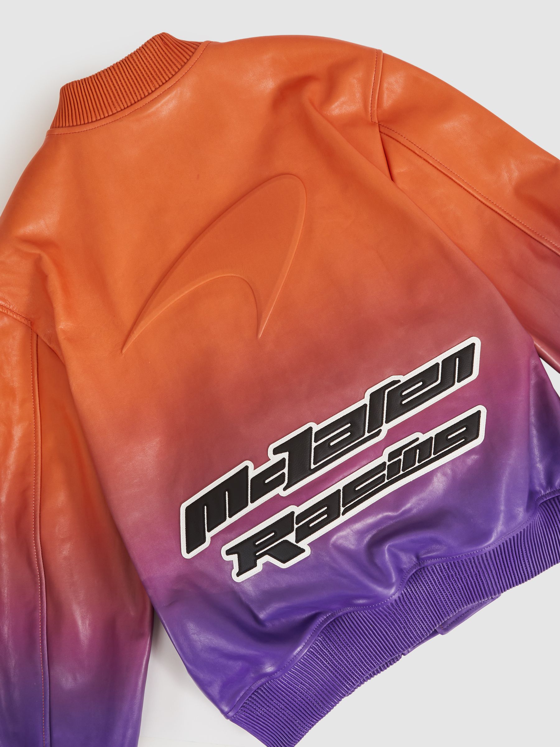 McLaren F1 Team Ombré Leather Jacket in Papaya Orange/Purple