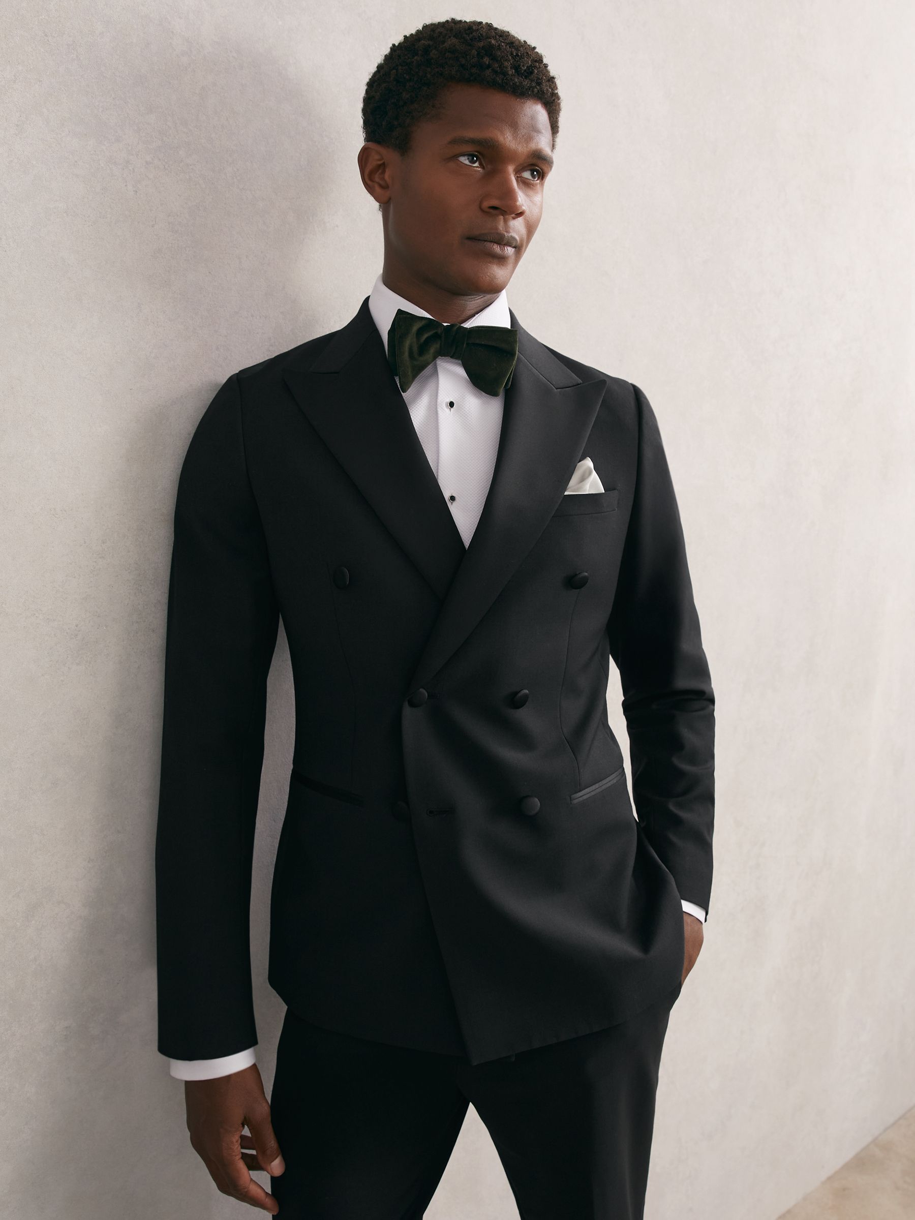 Double Breasted Tuxedo Slim Fit Jacket in Black