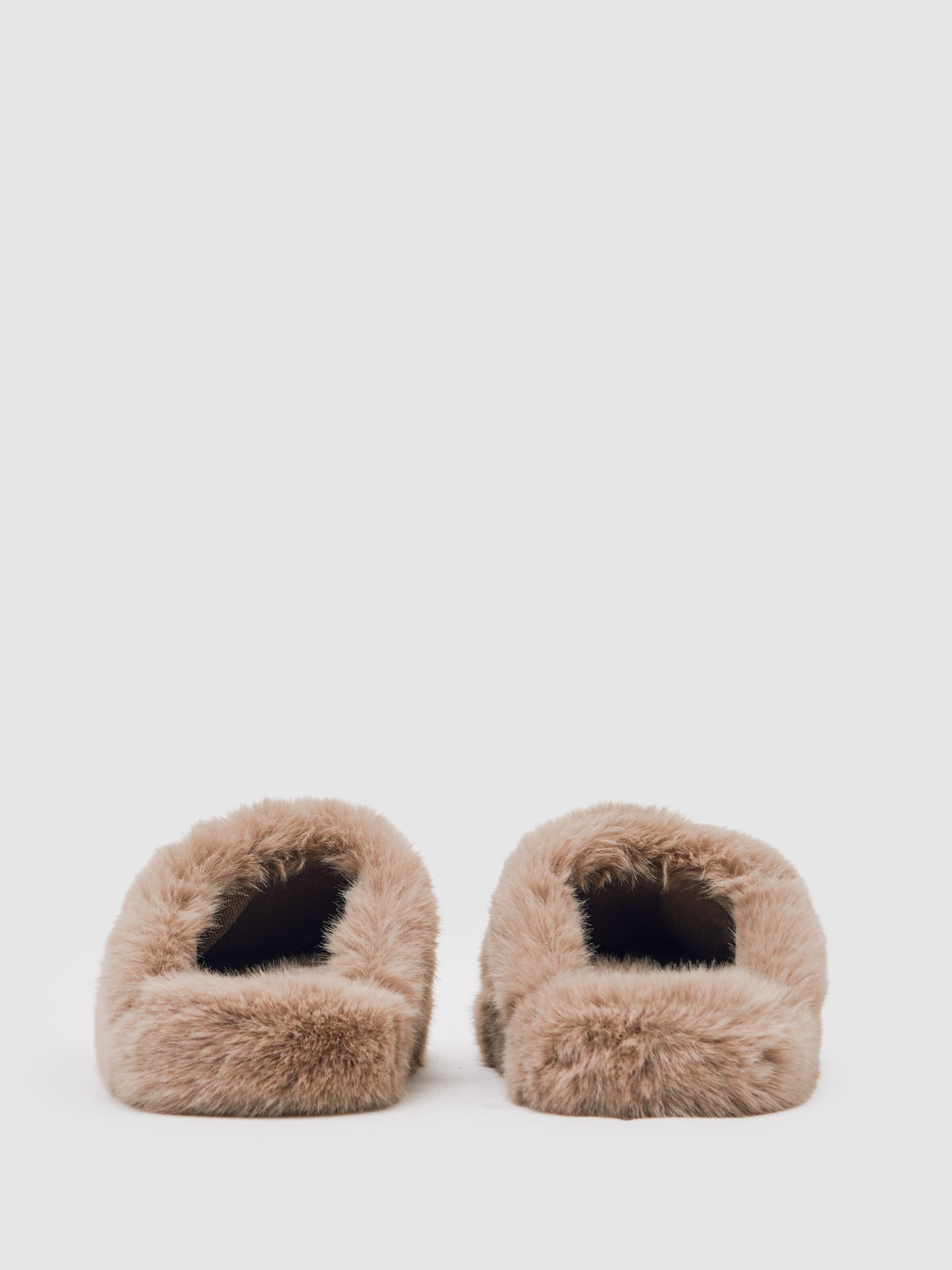 Faux Fur Slippers in Taupe
