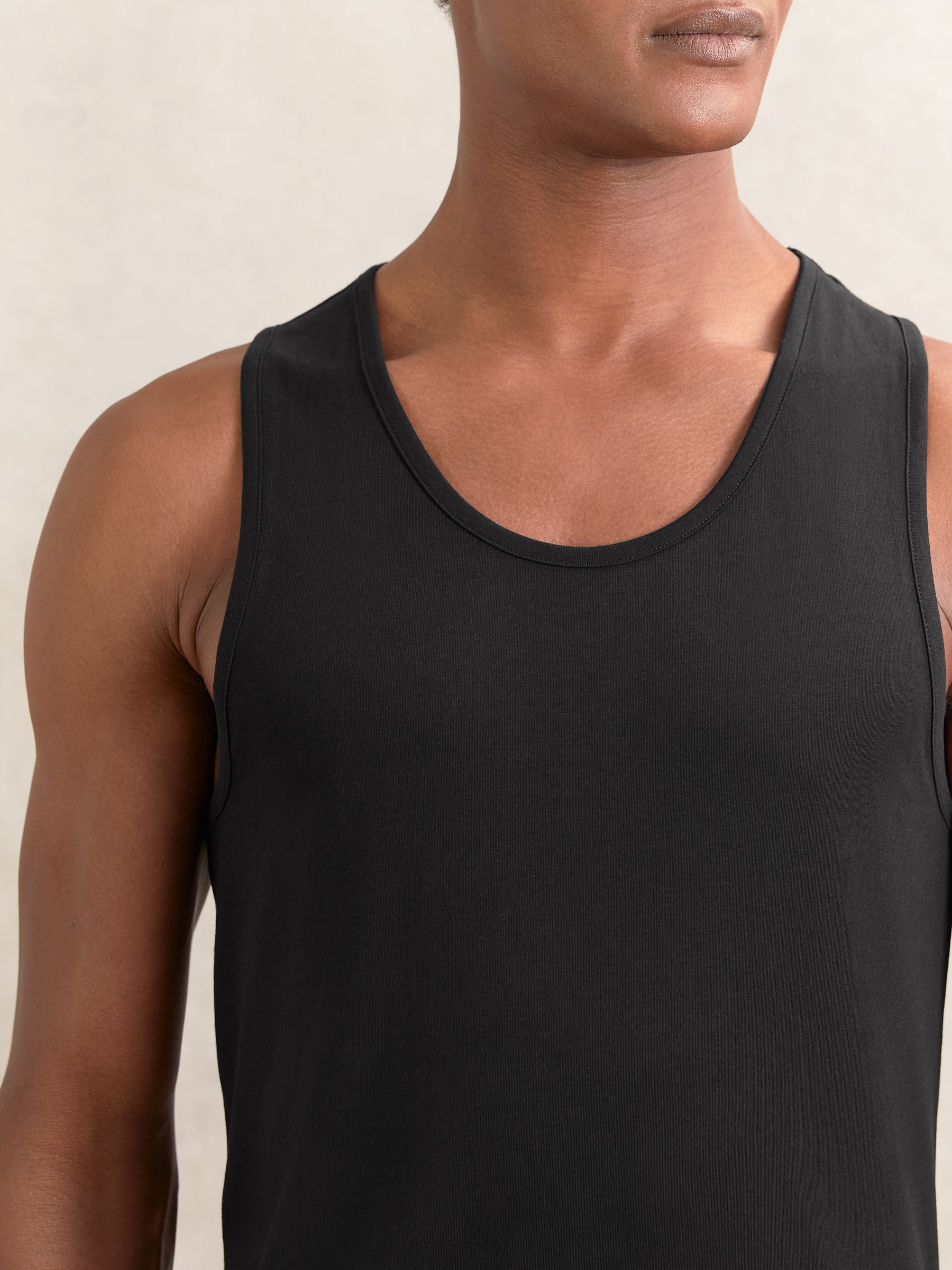 2 Pack Stretch-Cotton Loungewear Vests in White/Black