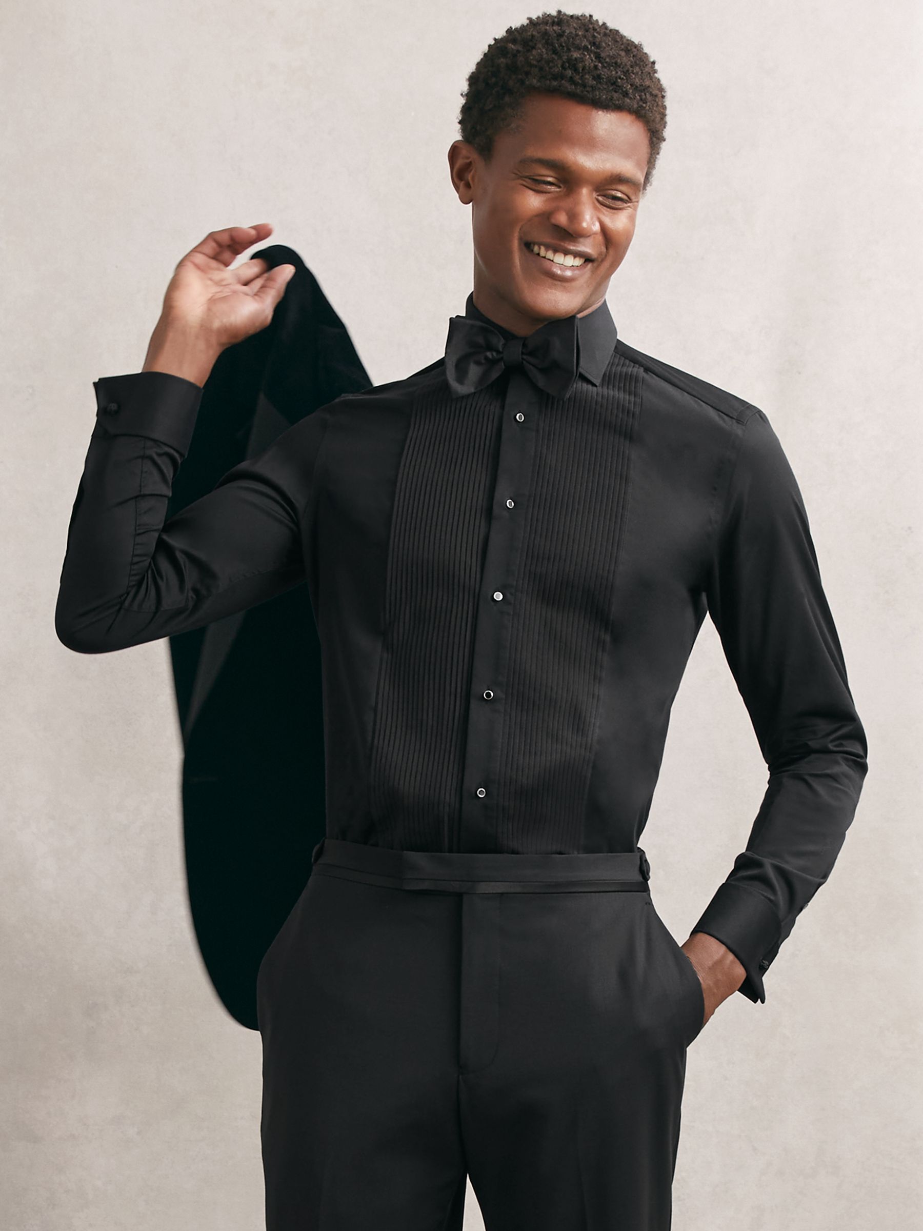 Slim Fit Cotton Double-Cuff Dinner Shirt in Black