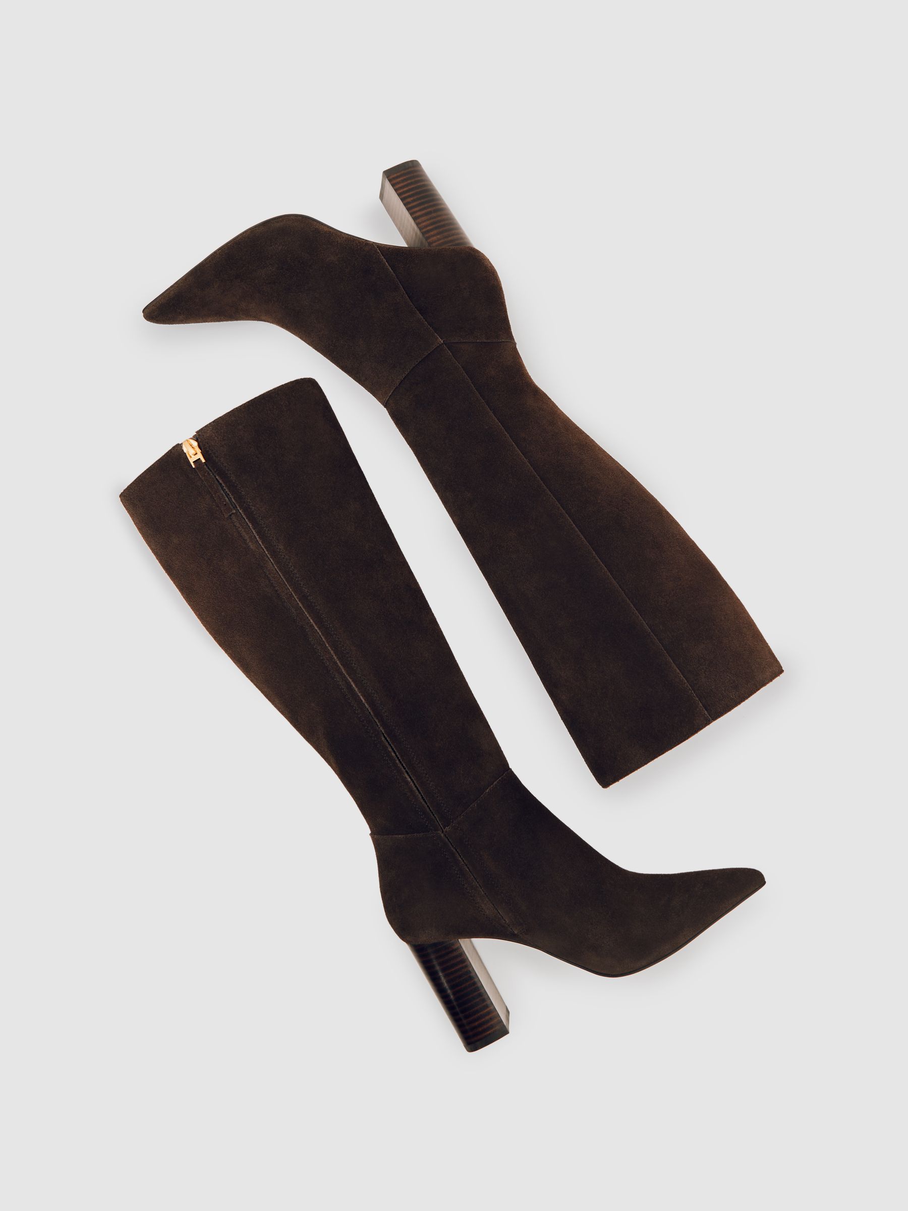 Block-Heel Knee-High Boots in Chocolate