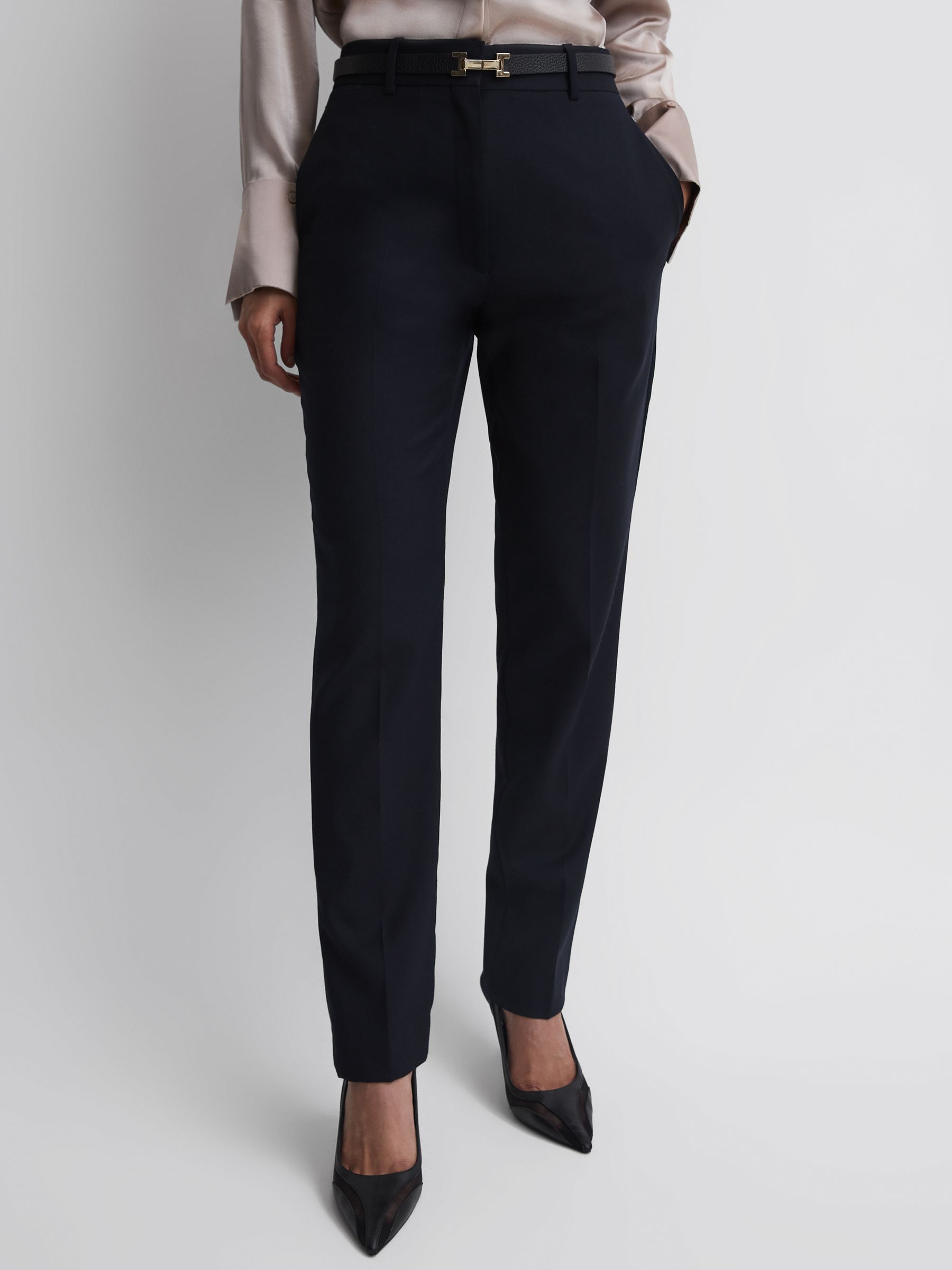 Petite Wool Blend Tapered Suit Trousers in Navy