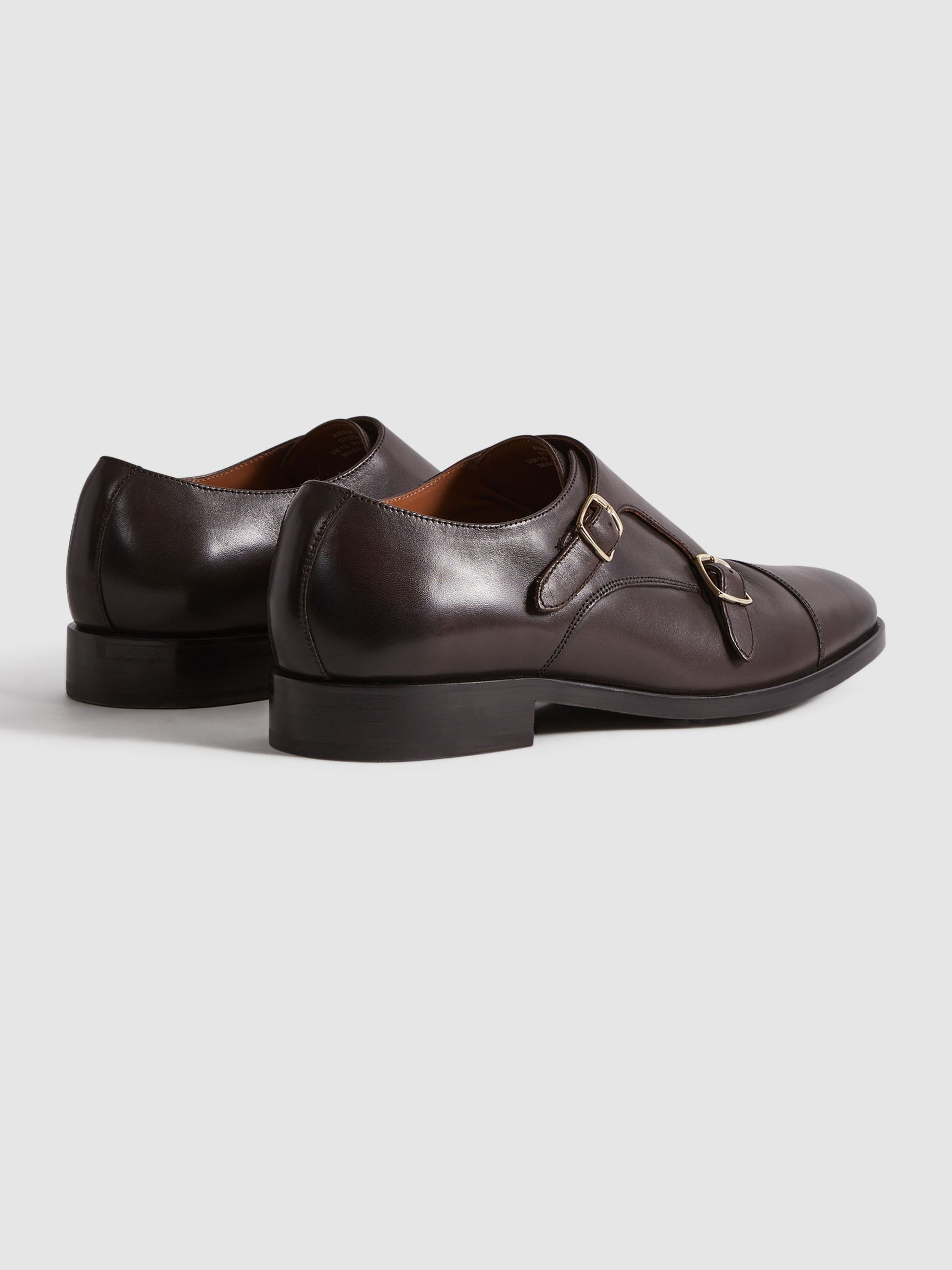 Leather Double Monk Strap Shoes in Dark Brown