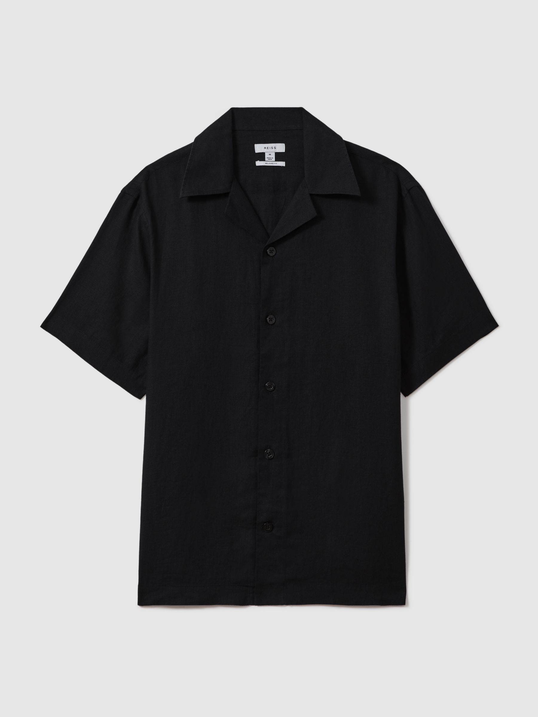 Linen Cuban-Collar Shirt in Black