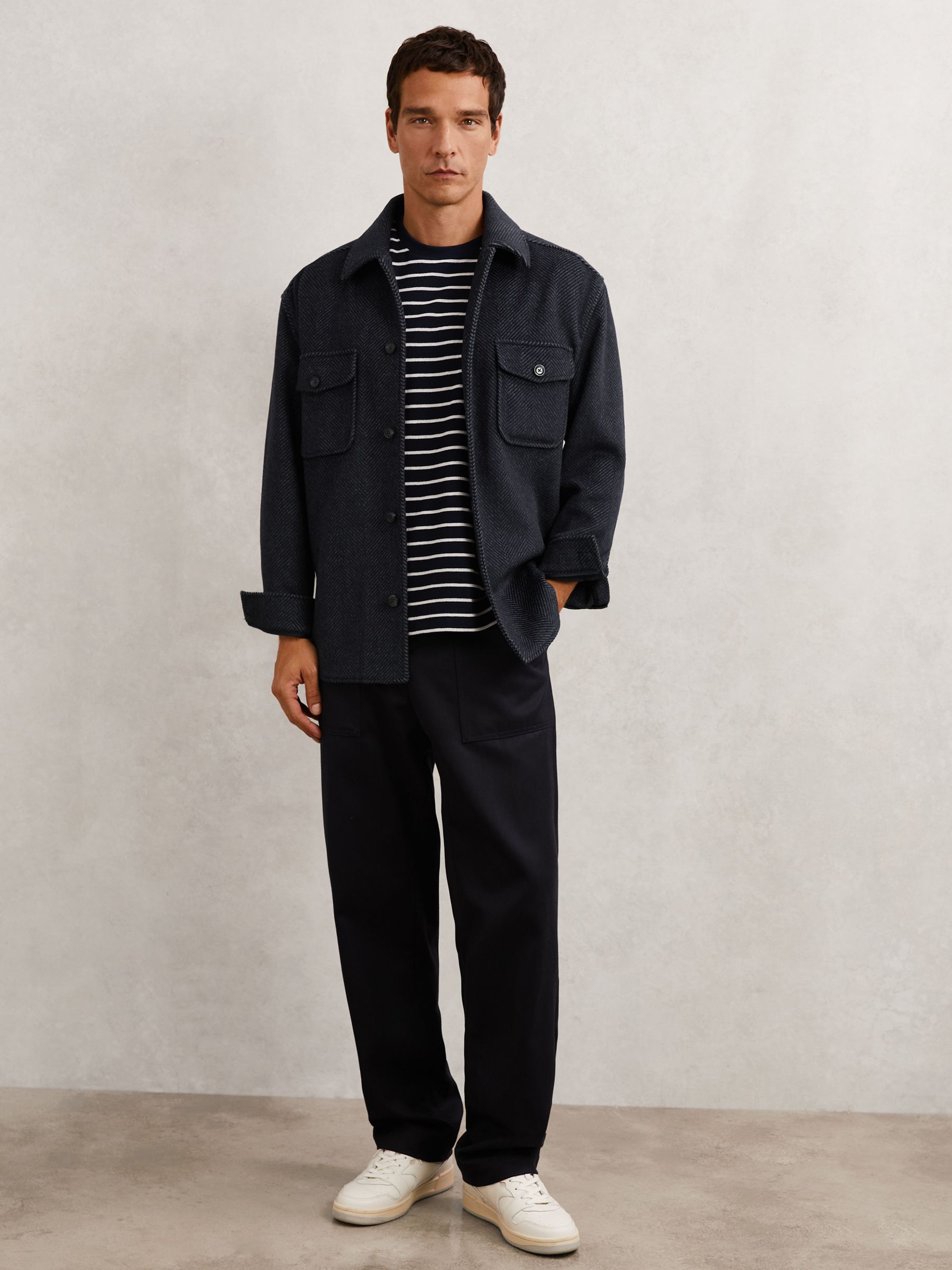 Wool-Blend Twin-Pocket Overshirt in Navy