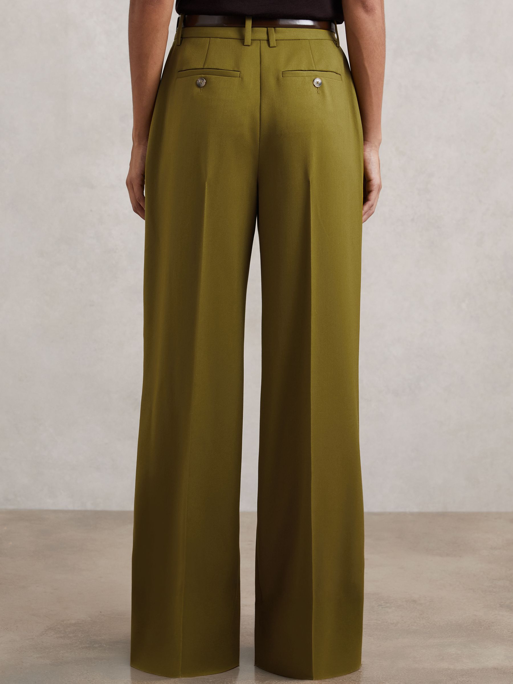 Wide-Leg Pintuck Trousers in Green